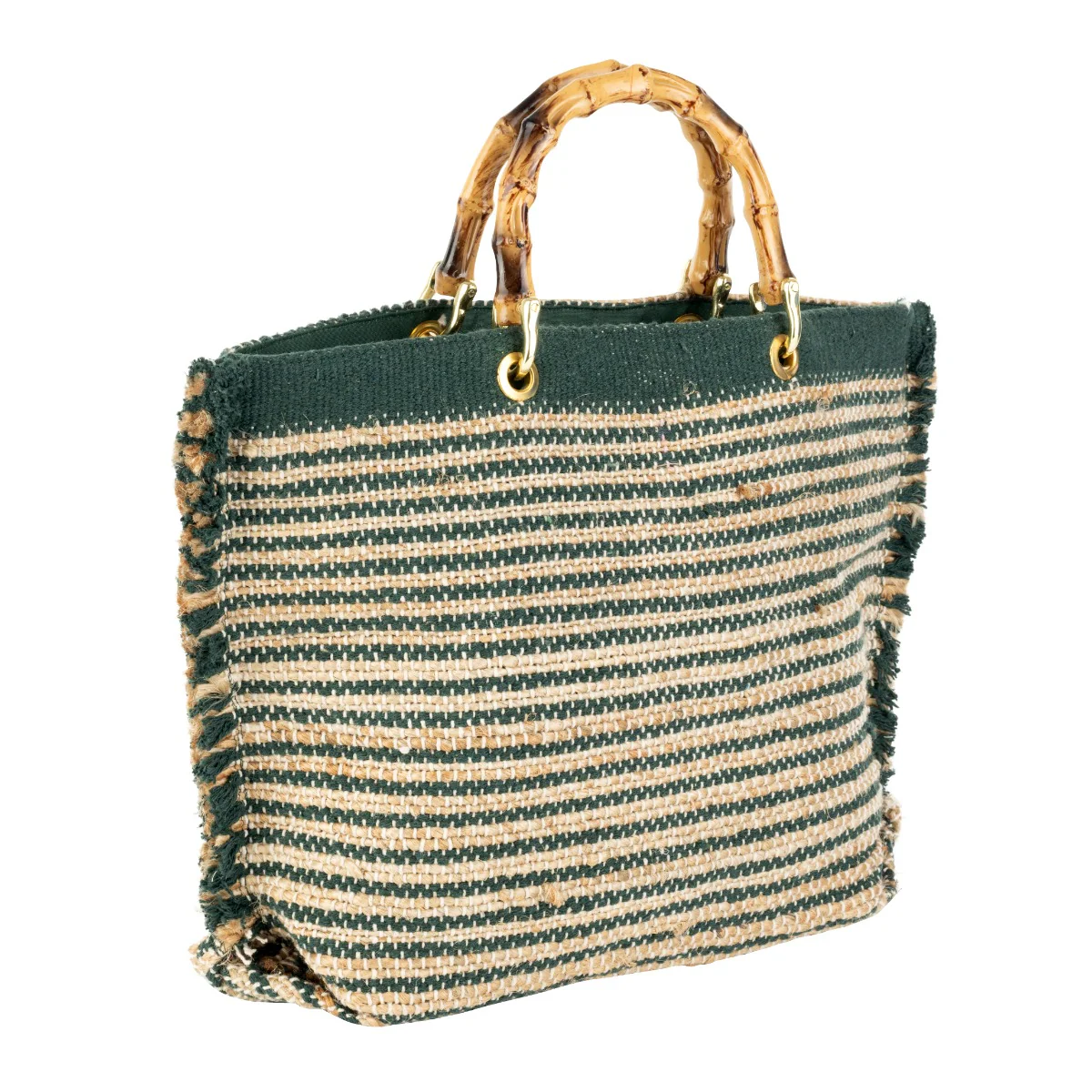 Napoli Olive Stripe Jute Bag - Image 5