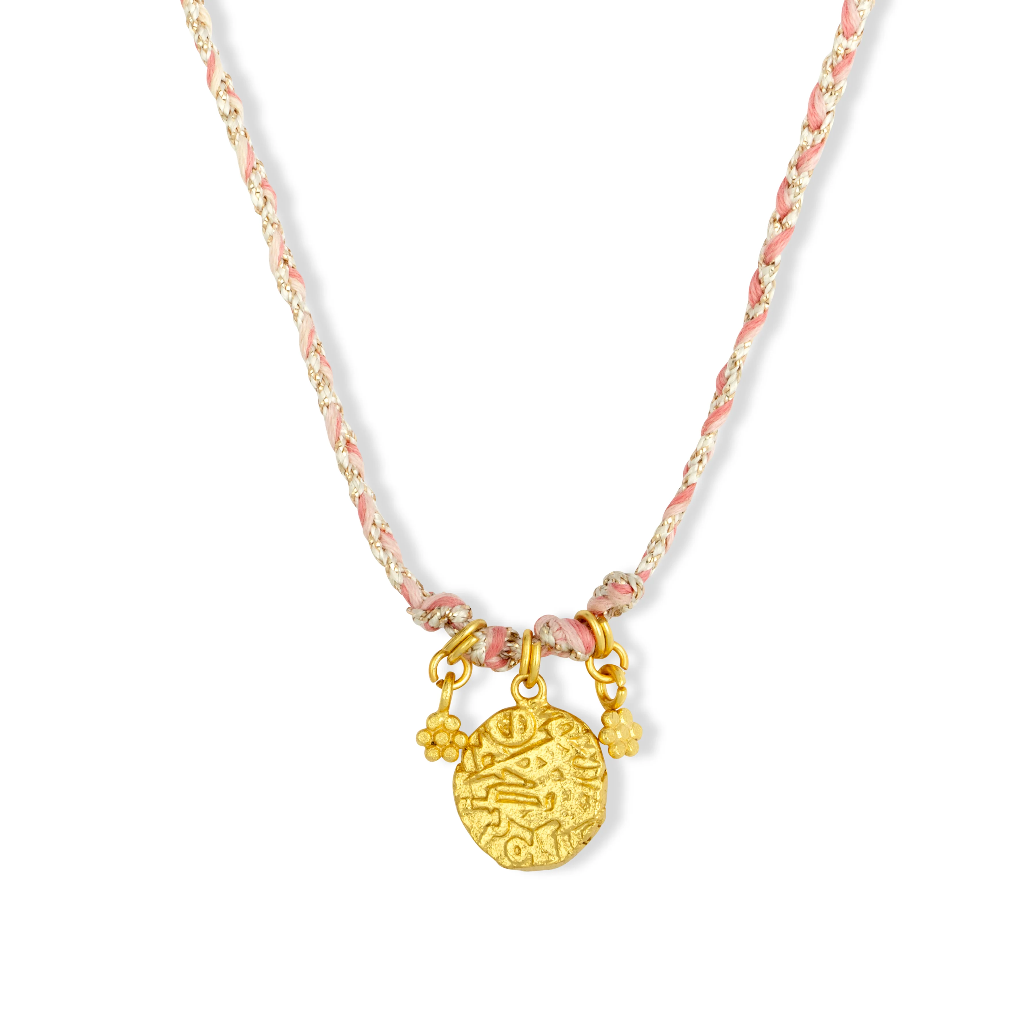 Alon Pink Braided Gold Charm Necklace