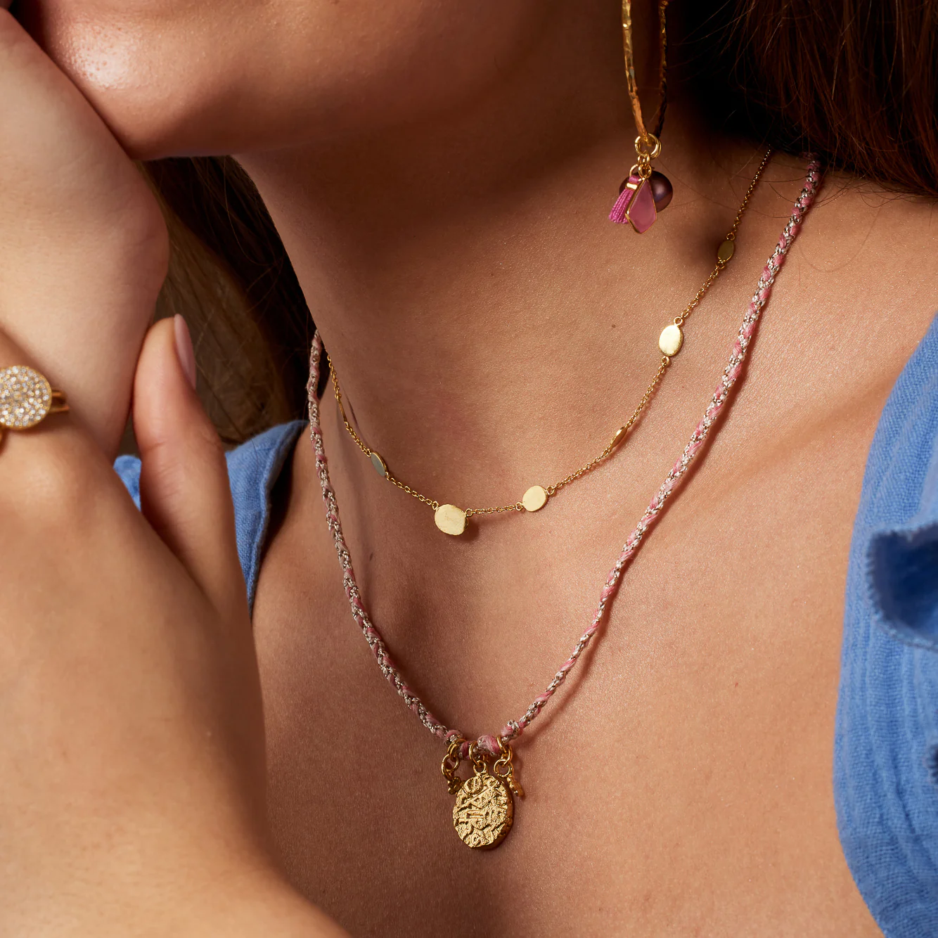 Alon Pink Braided Gold Charm Necklace - Image 2