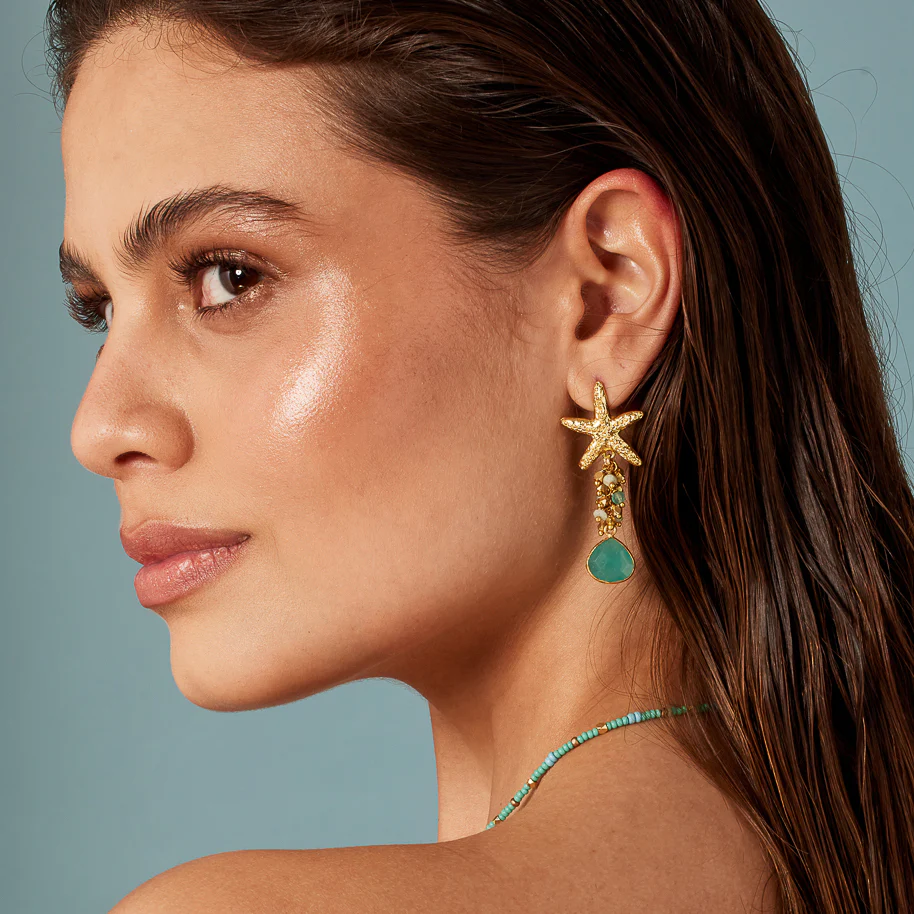 Andrea Starfish and Aqua Gemstone Earrings - Image 2