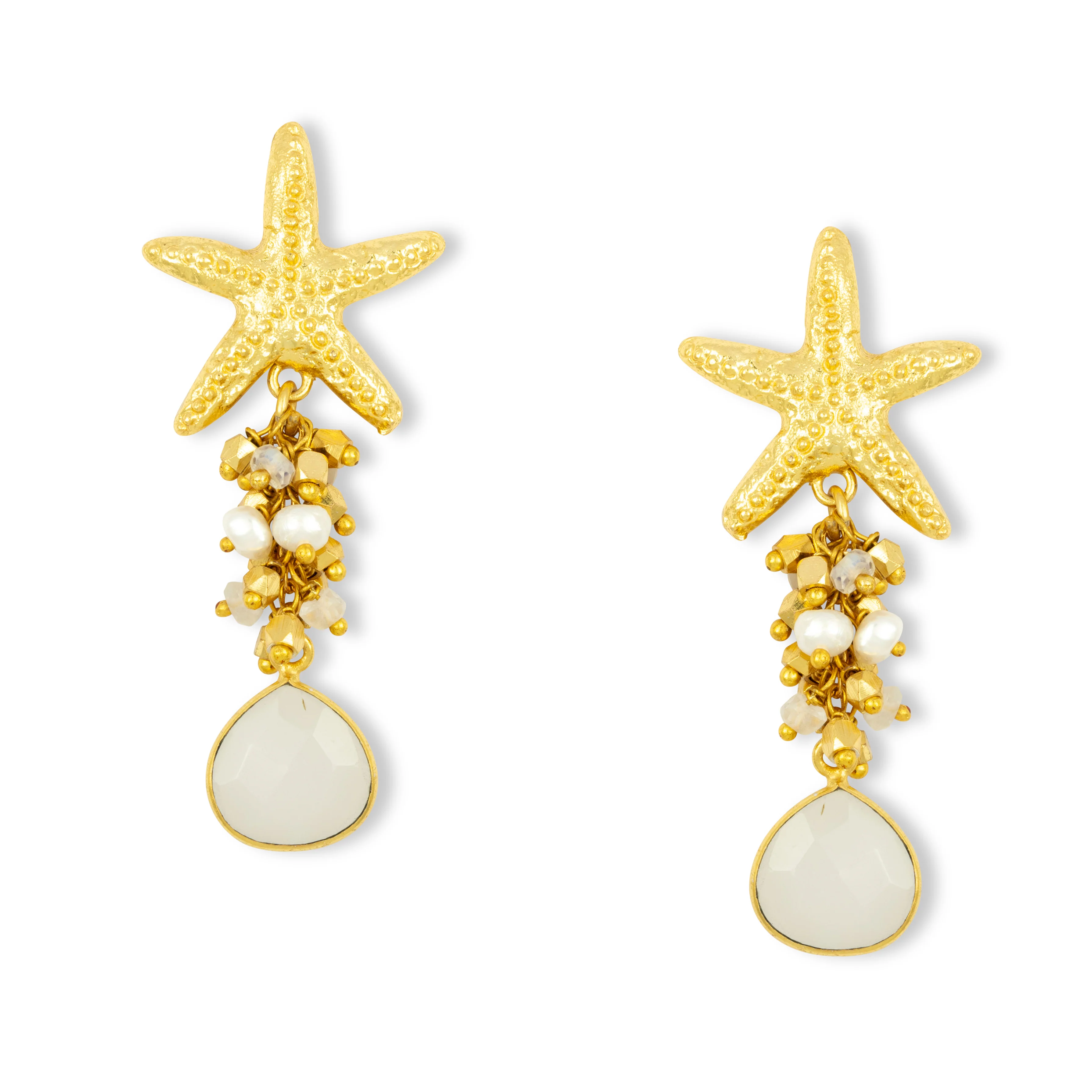 Andrea Starfish and White Gemstone Earrings