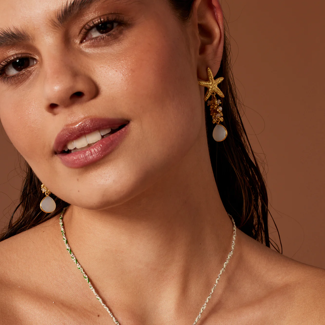 Andrea Starfish and White Gemstone Earrings - Image 2