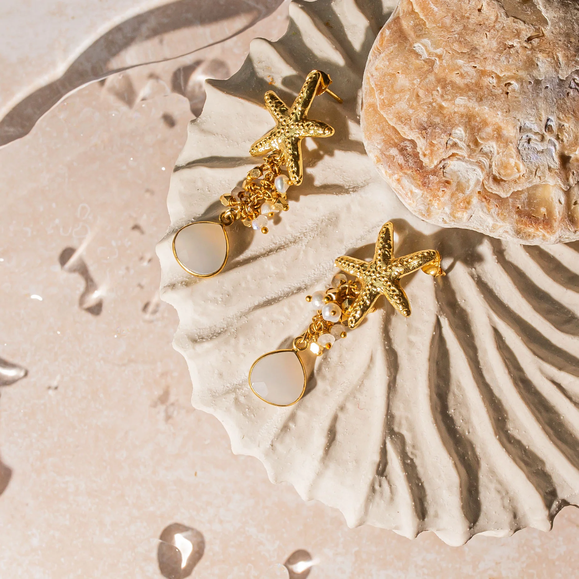Andrea Starfish and White Gemstone Earrings - Image 3