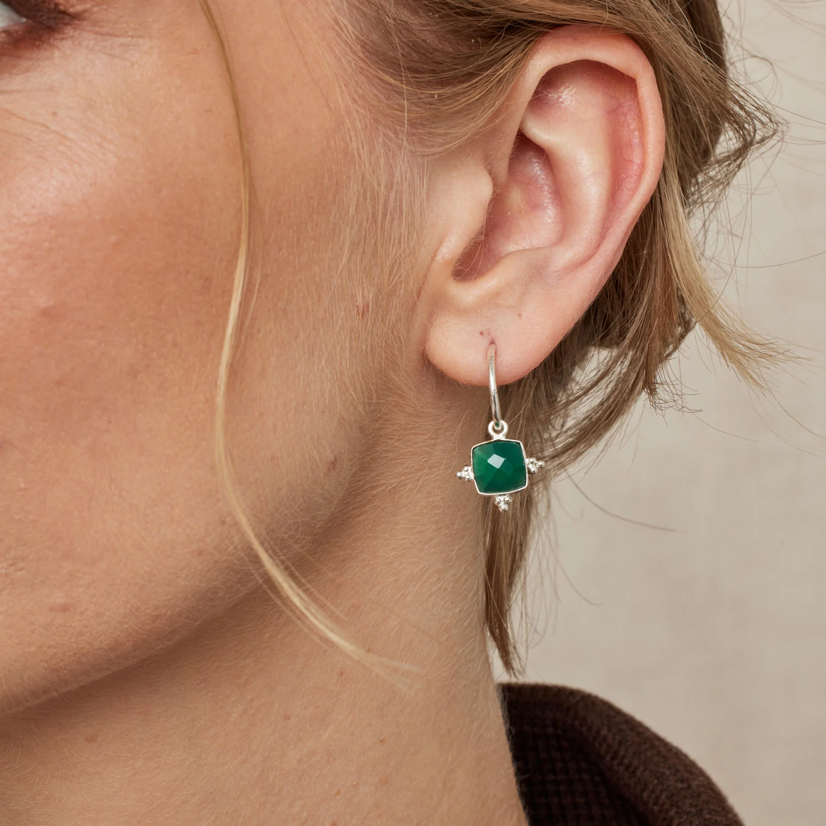 Asia Silver Green Onyx Earrings - Image 2
