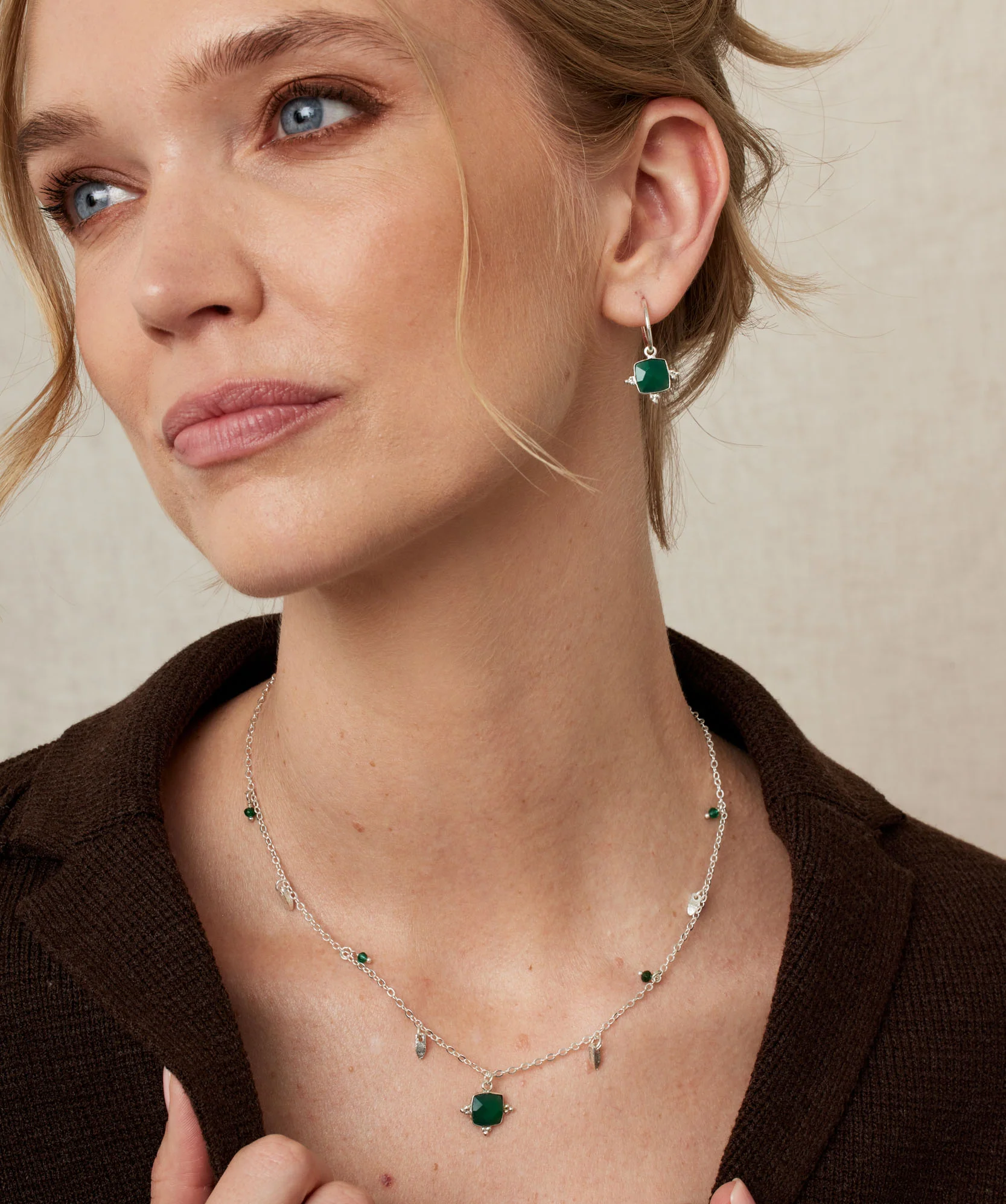 Asia Silver Green Onyx Earrings - Image 3