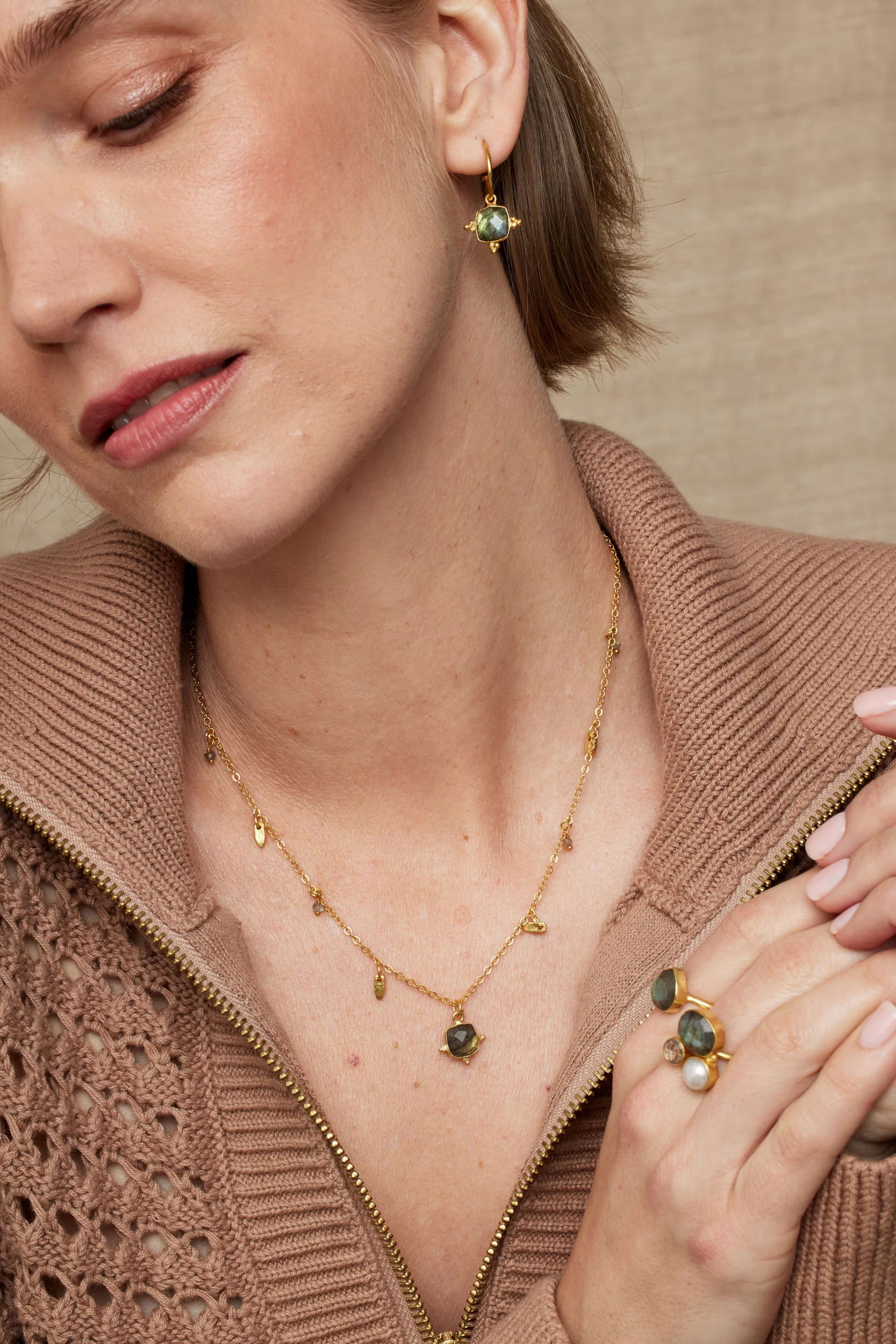 Asia Labradorite Hoop Earrings - Image 3
