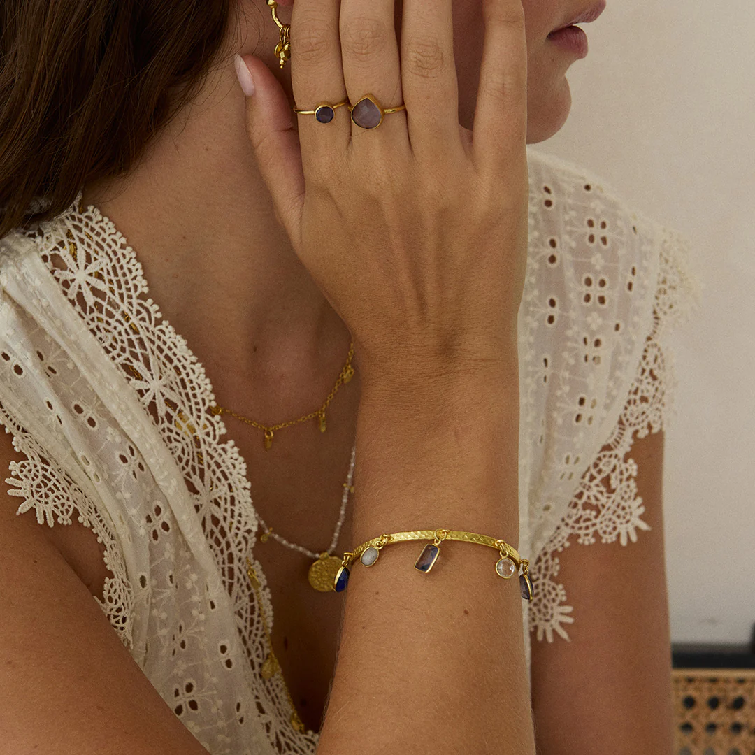 Aubrey Navy Gemstone Charm Bangle - Image 2