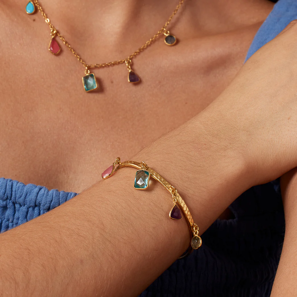 Aubrey Pink & Topaz Gemstone Charm Bangle - Image 4