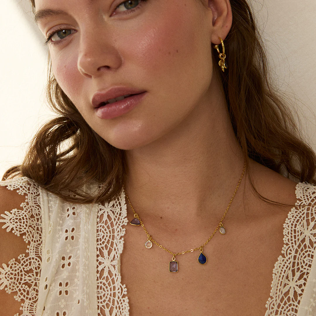 Aubrey Navy Gemstone Charm Necklace - Image 2