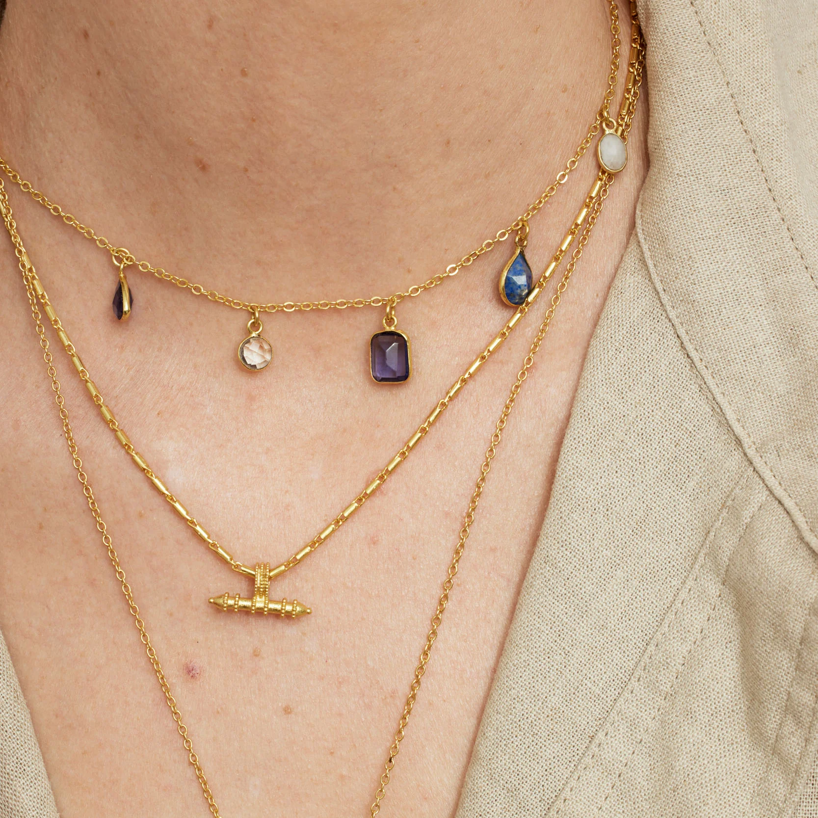 Aubrey Navy Gemstone Charm Necklace - Image 3