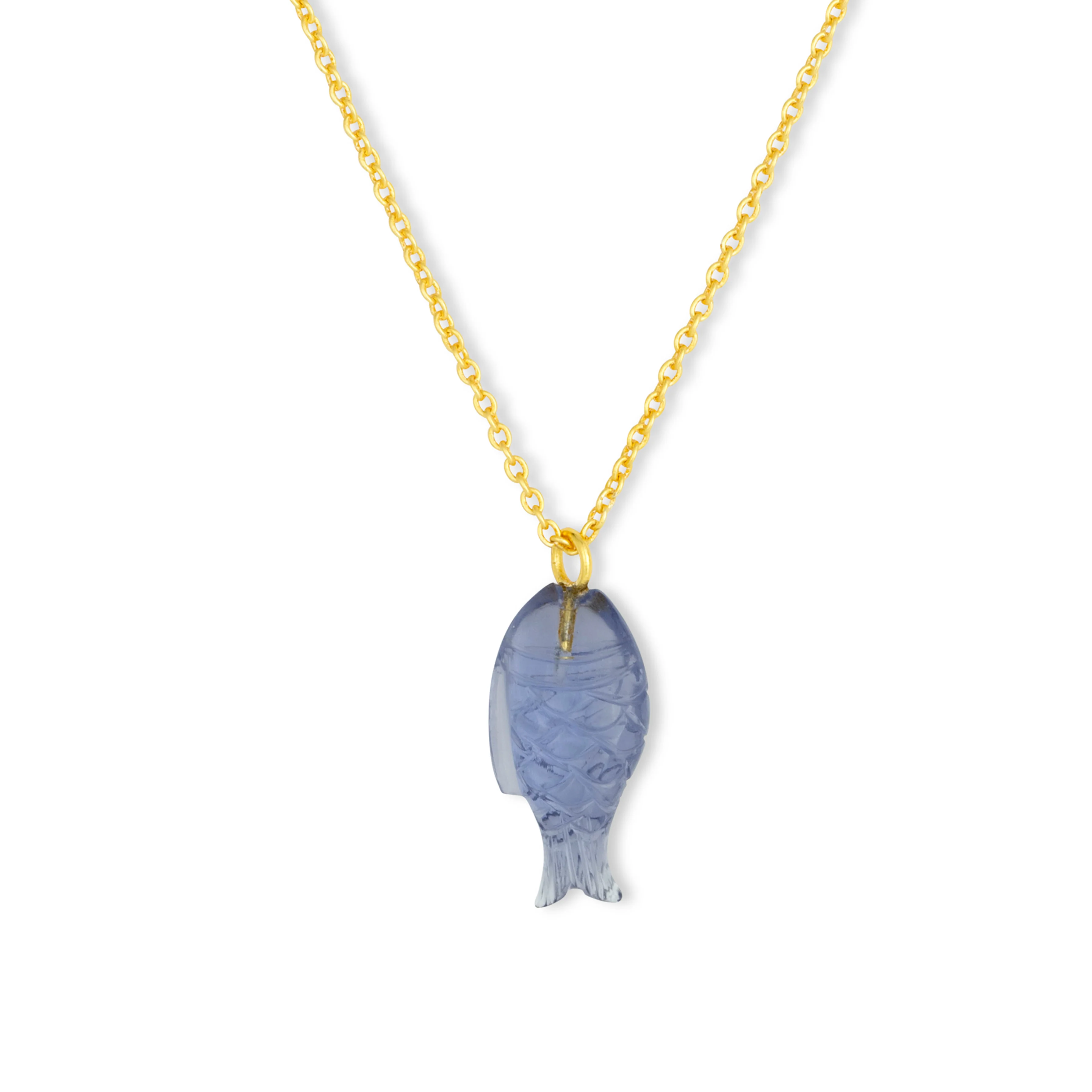 Azur Blue Gemstone Fish Pendant Necklace