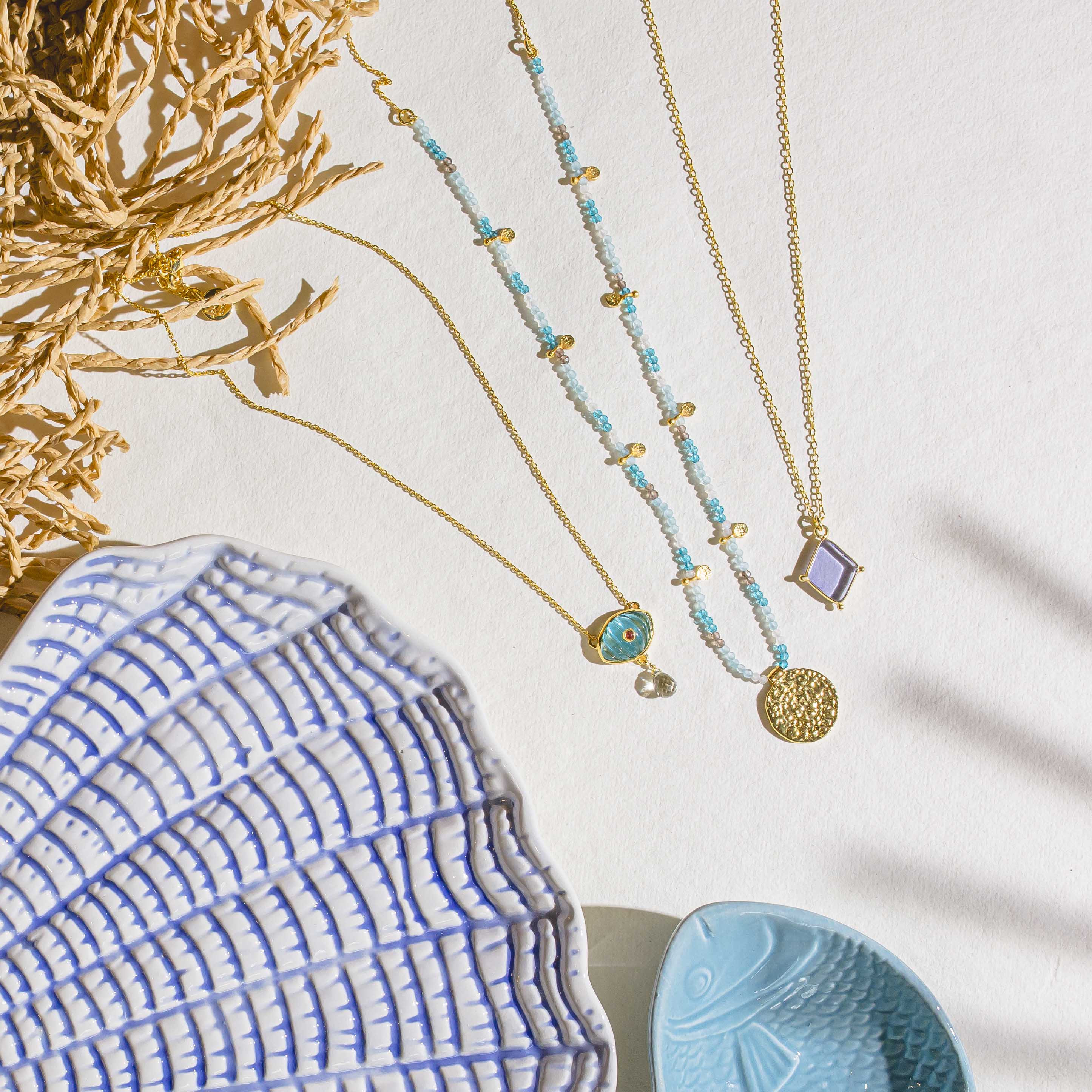 Bondi Beaded Coin Necklace Blue - Image 4