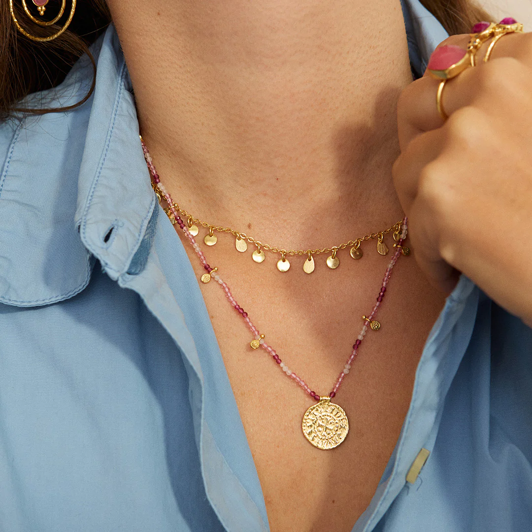 Bondi Beaded Coin Necklace Pink - Image 2