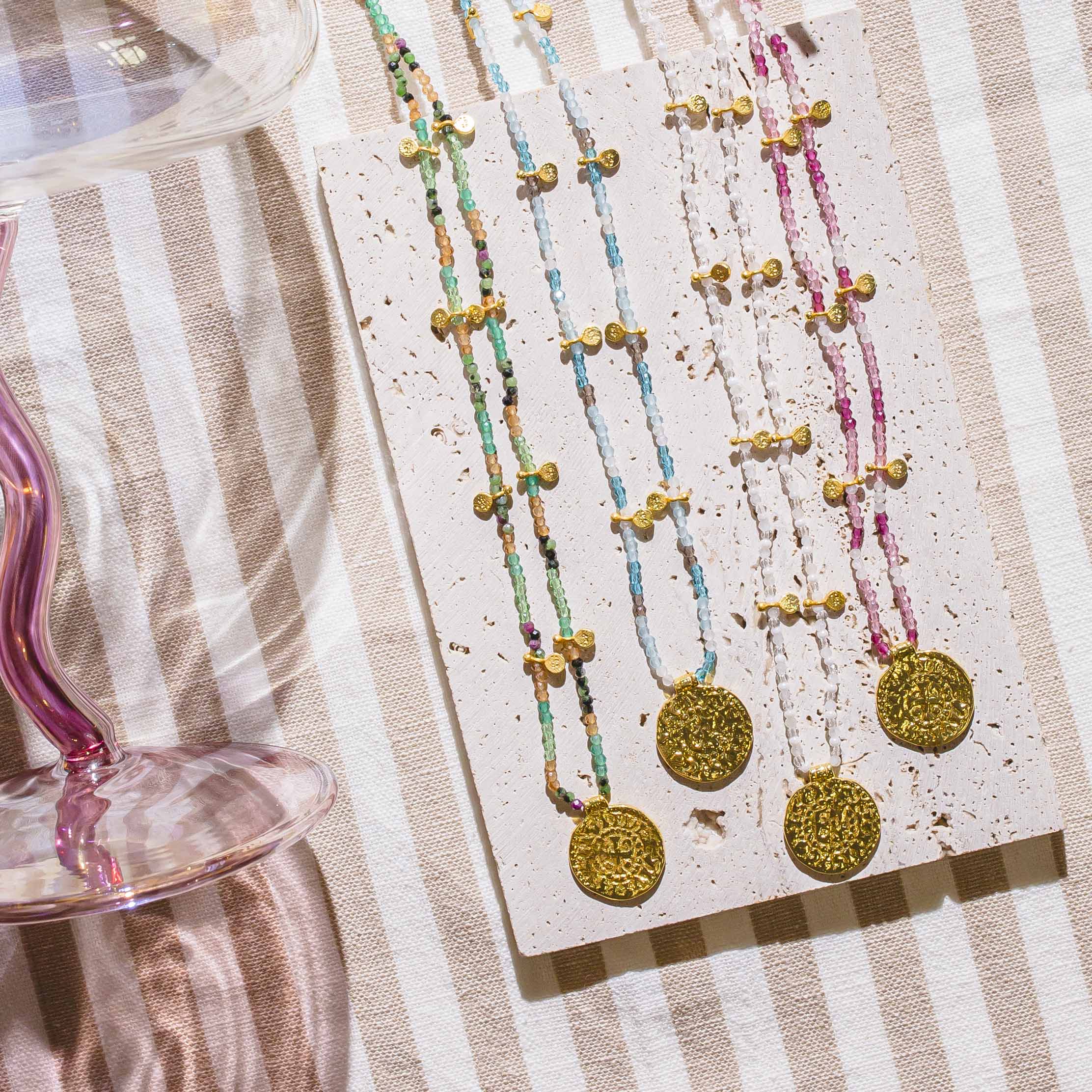 Bondi Beaded Coin Necklace Pink - Image 3