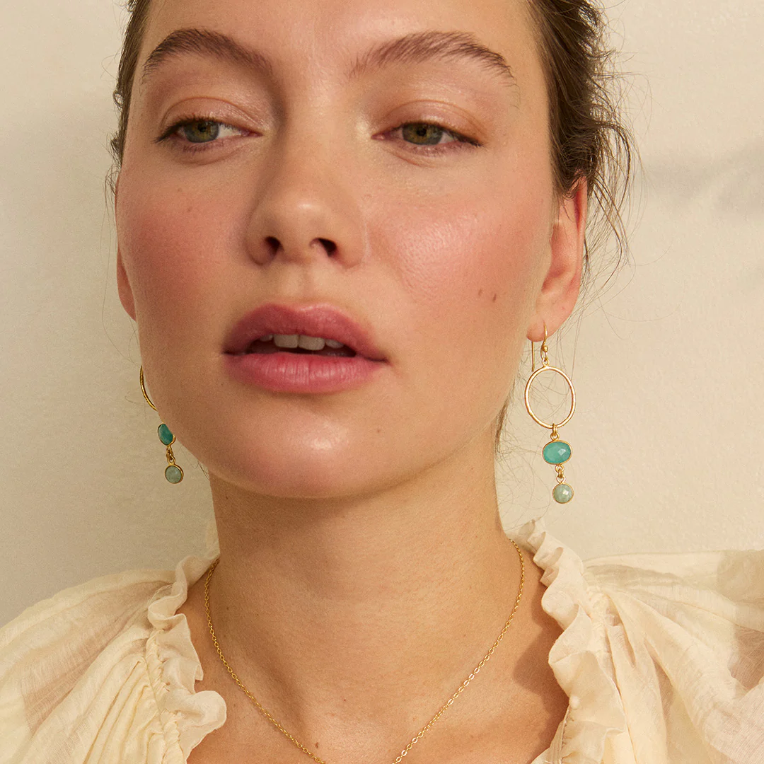 Cadiz Gemstone Hoop Earrings Aqua - Image 2