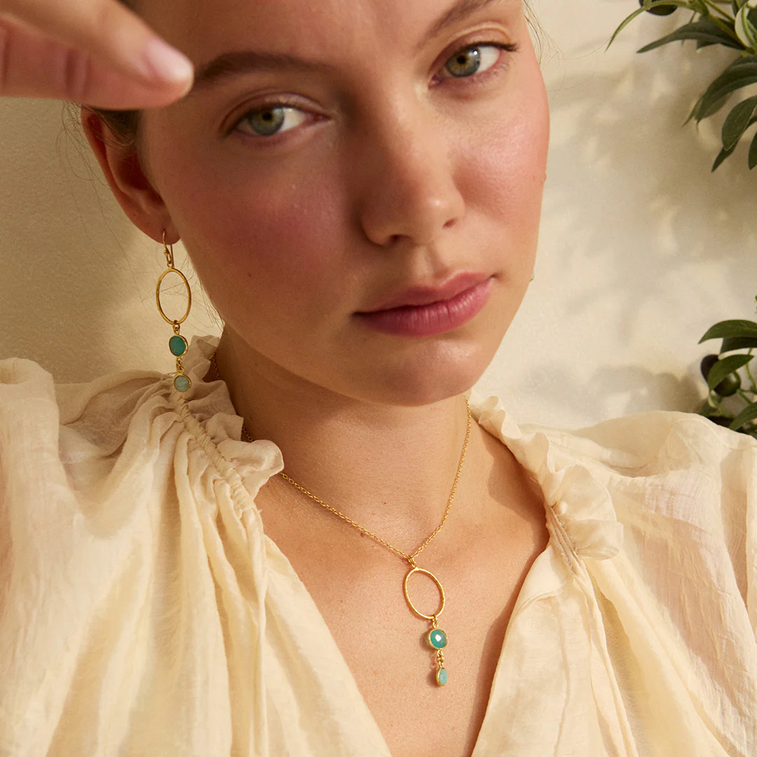 Cadiz Aqua Gemstone Hoop Necklace - Image 2