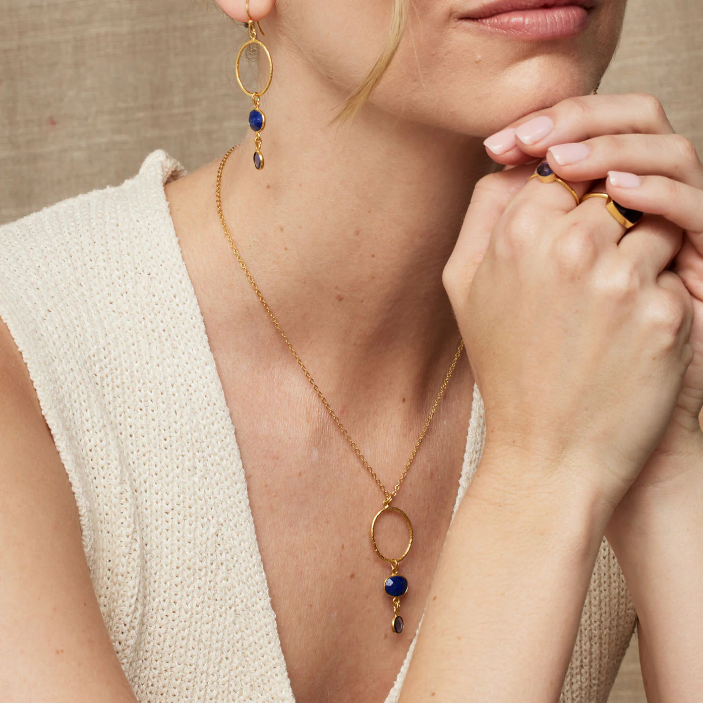 Cadiz Navy Gemstone Hoop Necklace - Image 3