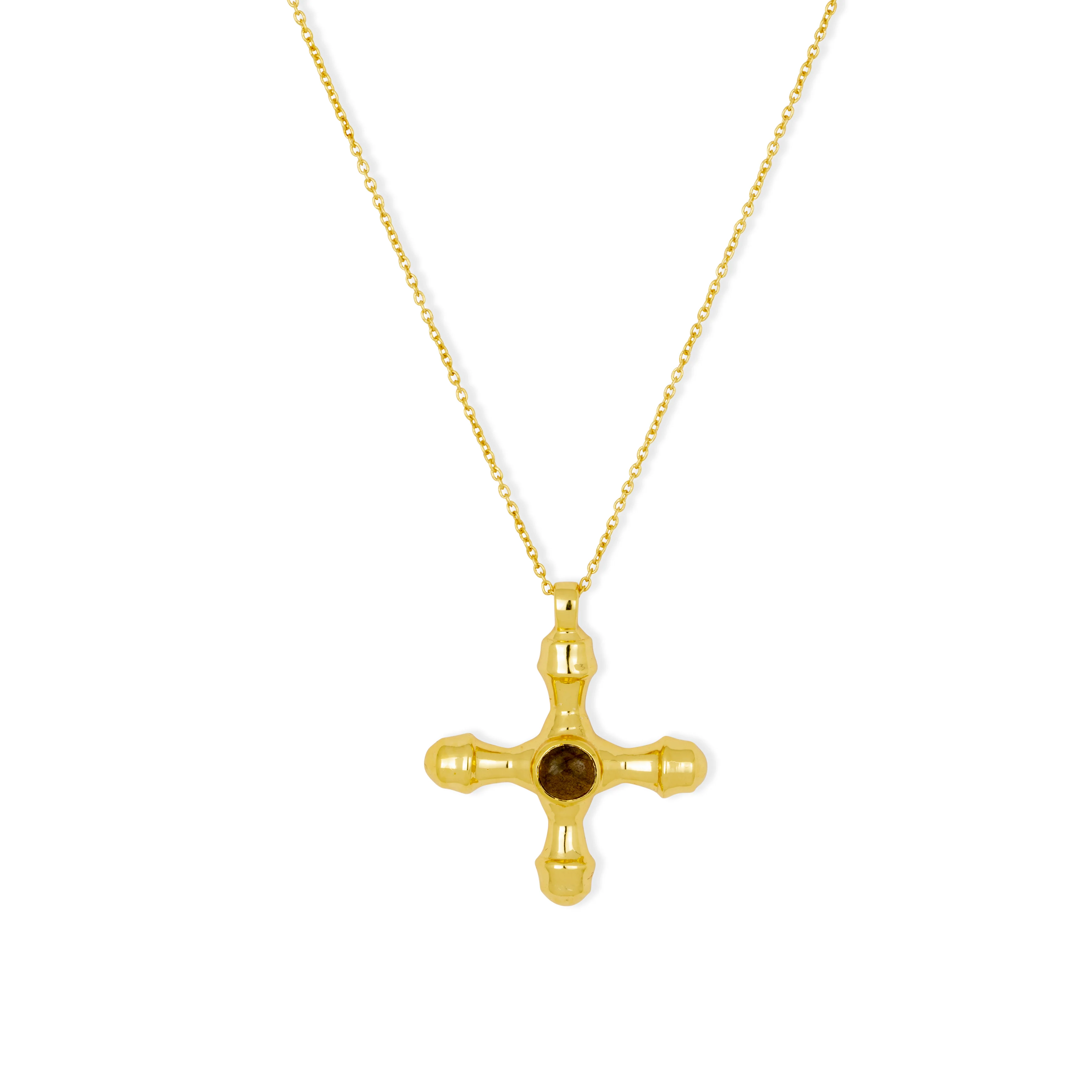Clemente Gold Cross Necklace Labradorite