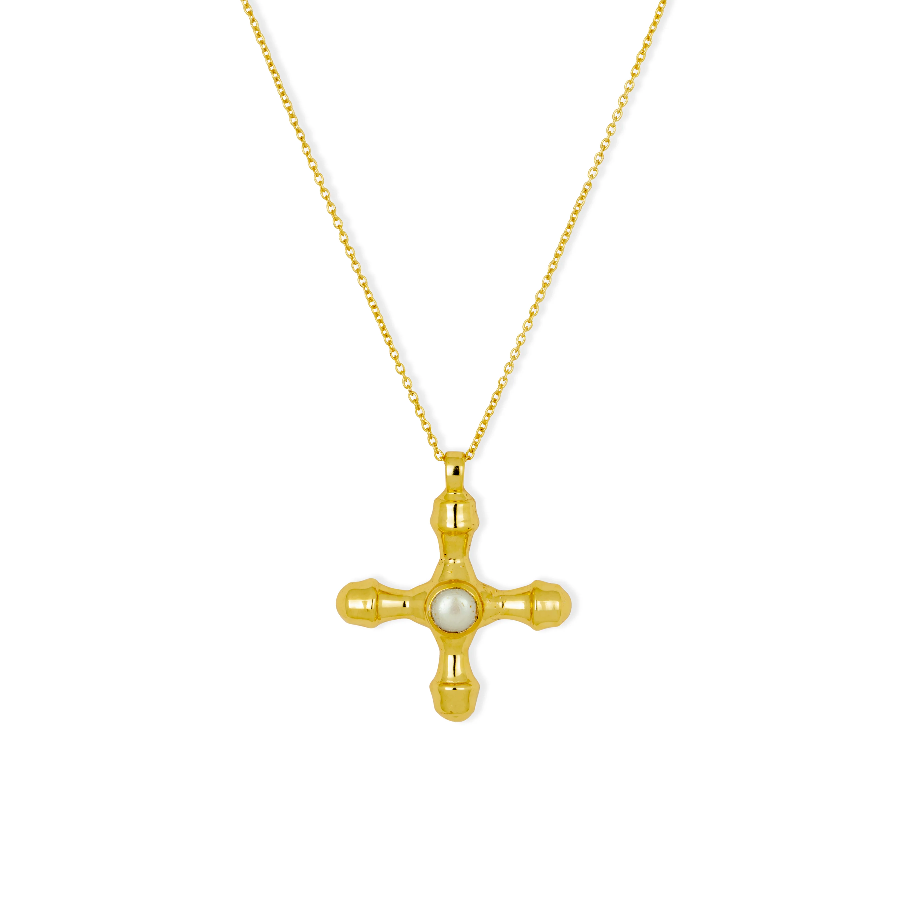 Clemente Gold Pearl Cross Pendant Necklace