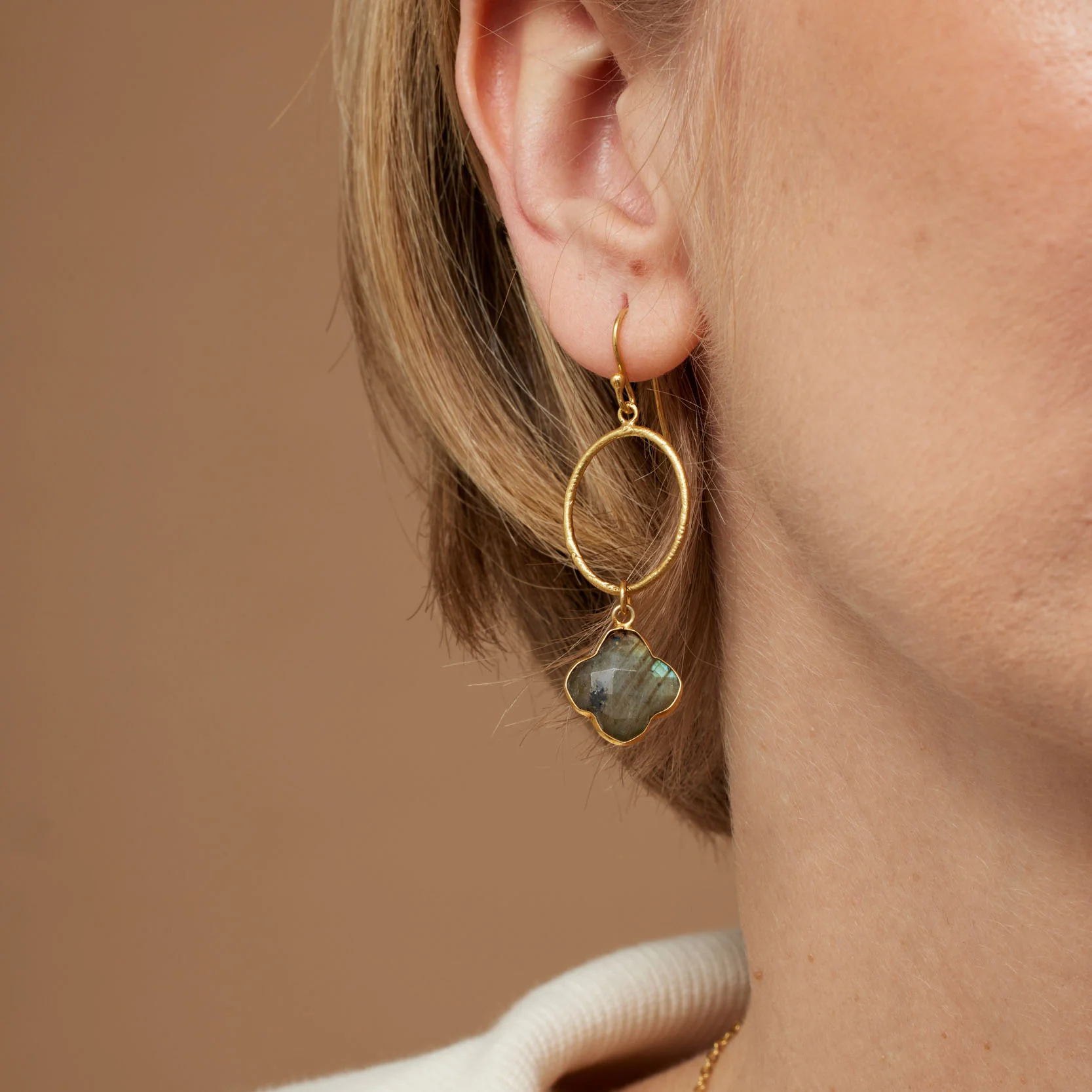 Clover Labradorite Hoop Earrings - Image 3