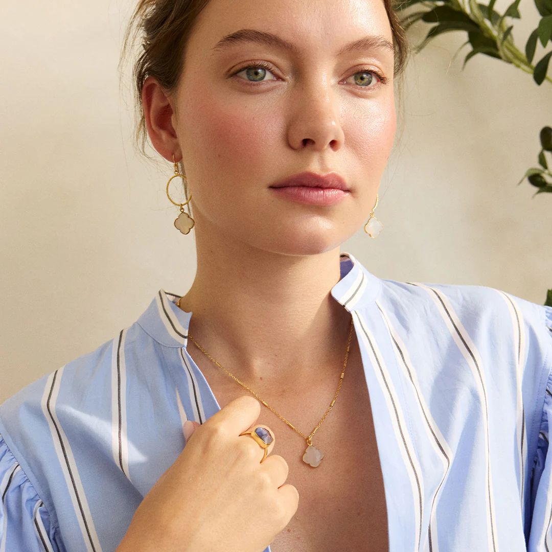 Clover Hoop Earrings White - Image 3
