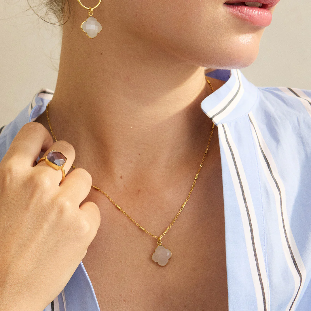 Clover White Chalcedony Necklace - Image 2