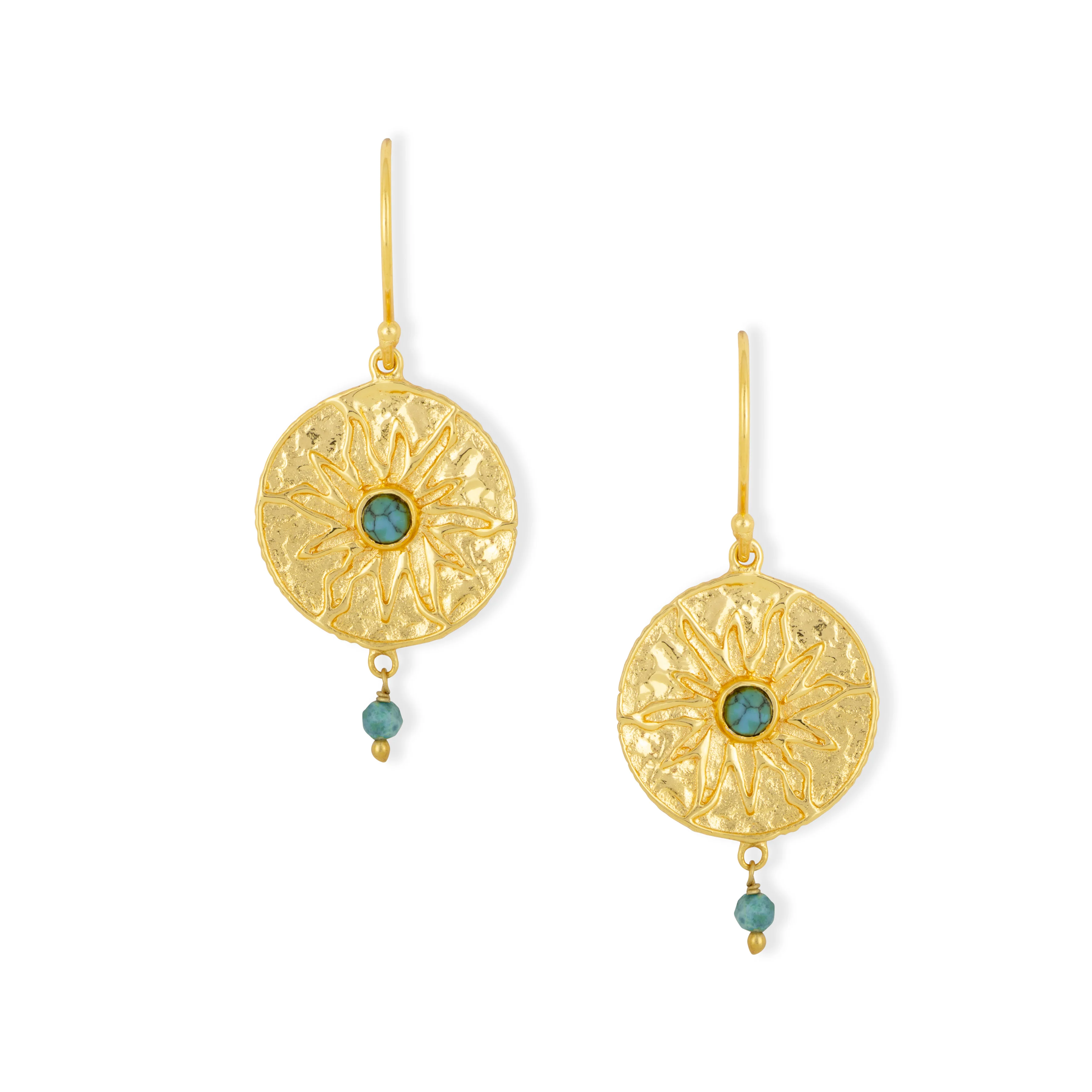 Corfu Gold Sunburst Coin Earrings