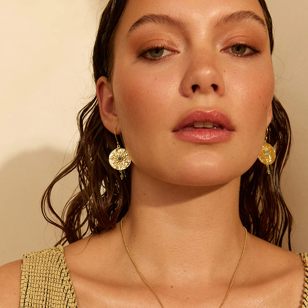 Corfu Gold Sunburst Coin Earrings - Image 2