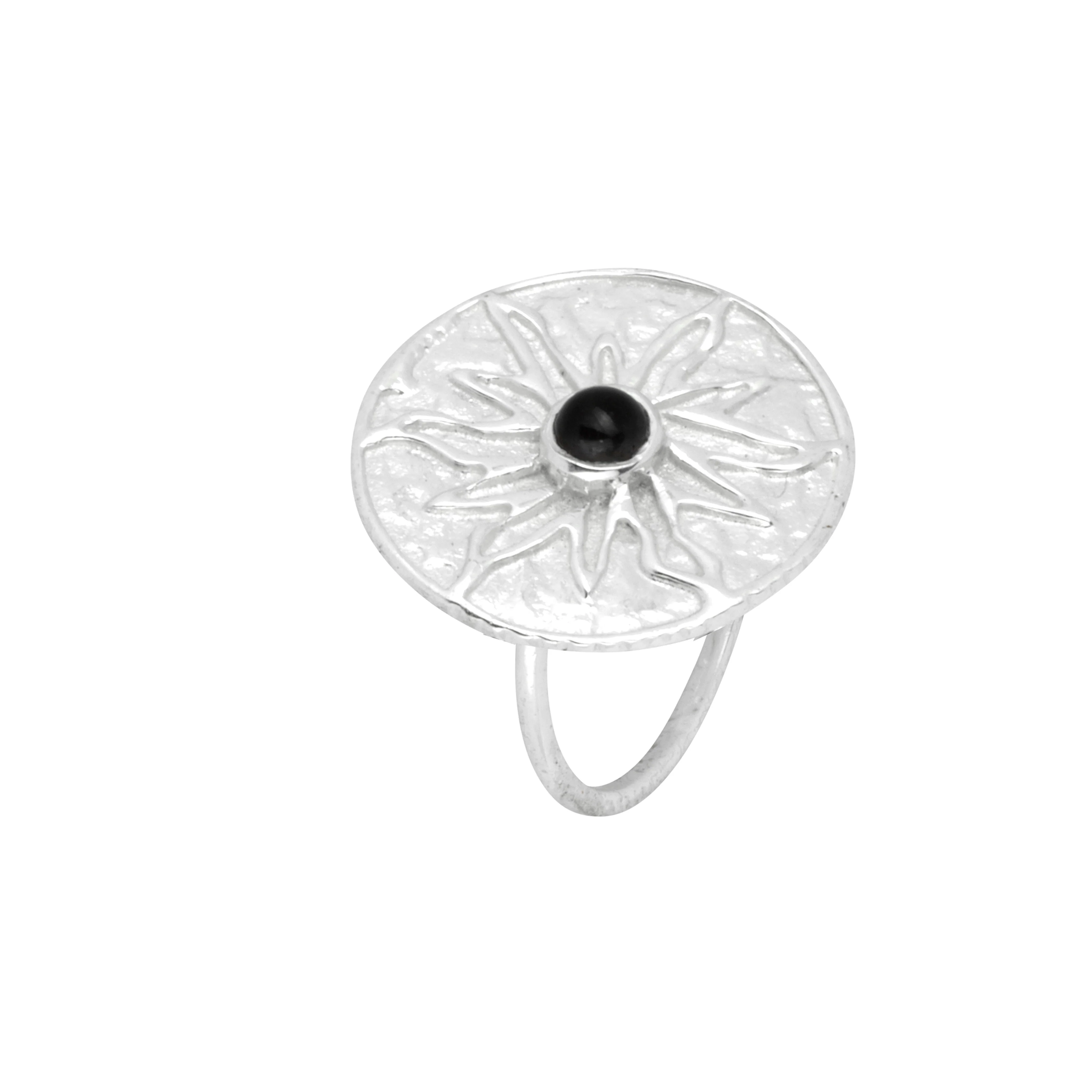 Corfu Silver Sunburst Coin Ring