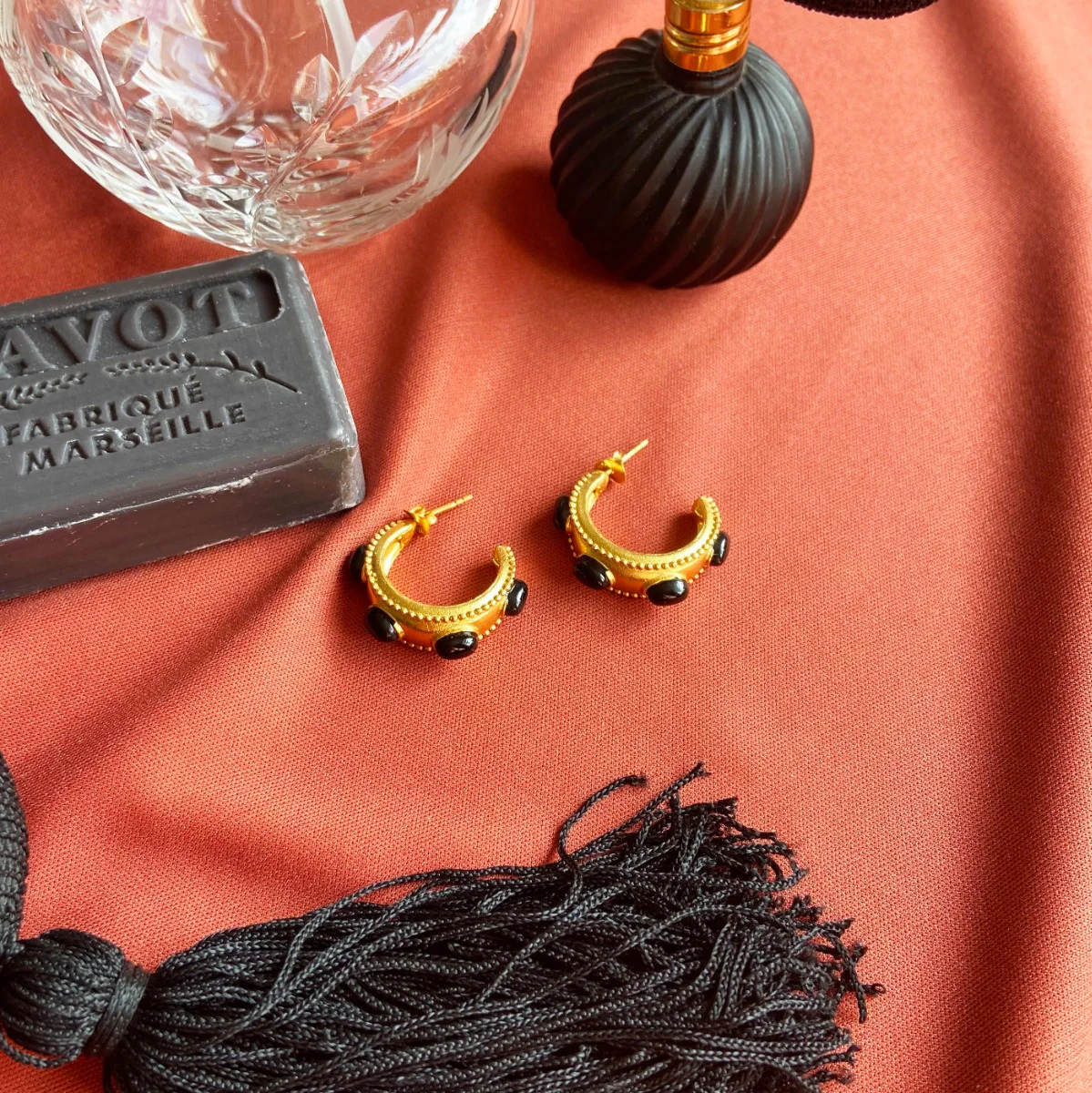 Daphne  Black Onyx Hoop Earrings - Image 3