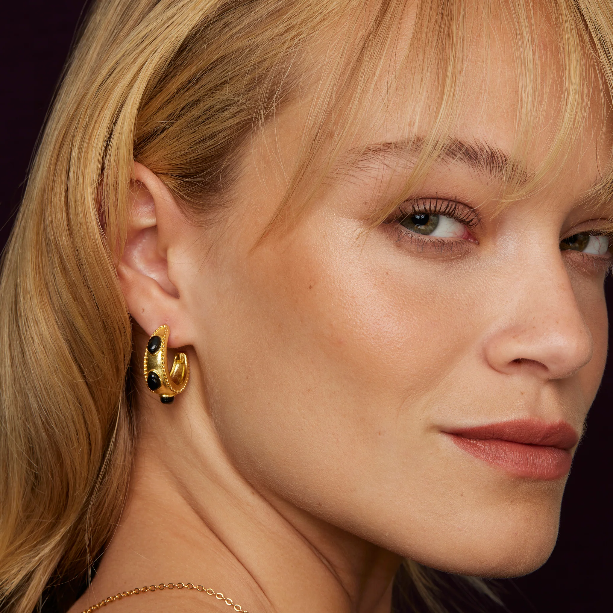Daphne  Black Onyx Hoop Earrings - Image 4