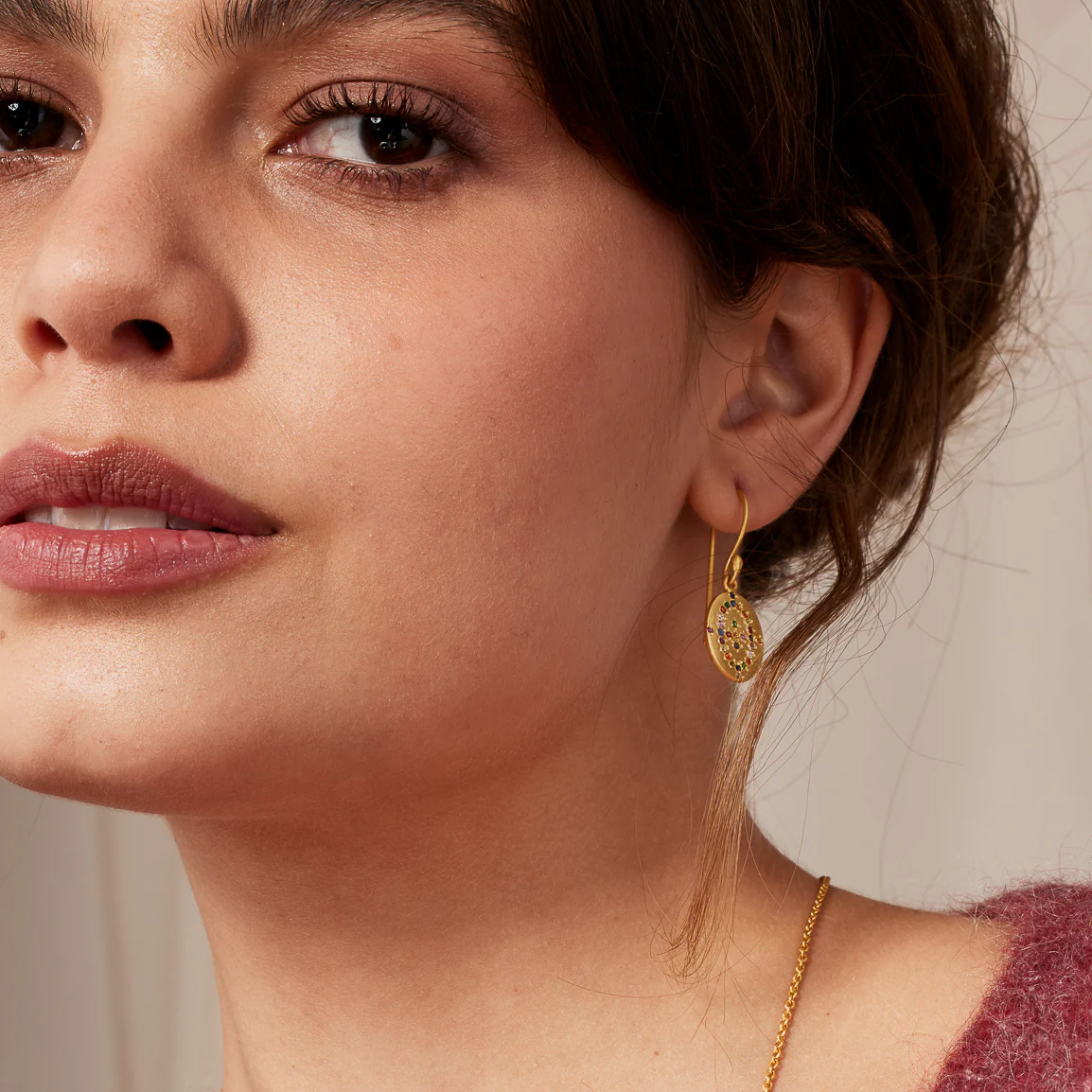 Demi Rainbow Crystal Gold Drop Earrings - Image 2