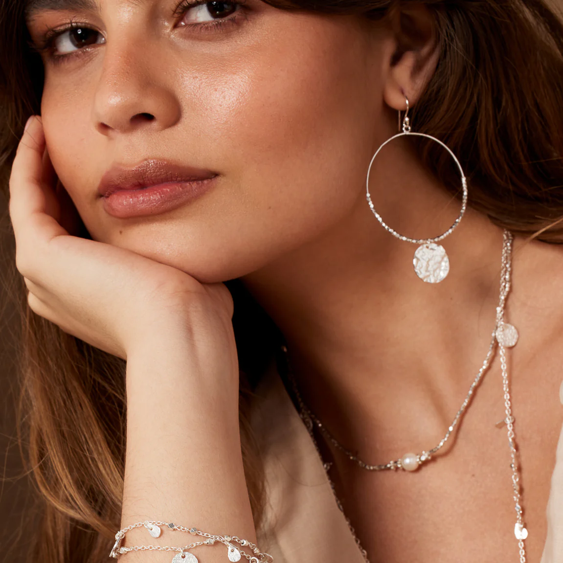 Dominique Large Silver Hoop Earrings - Image 3