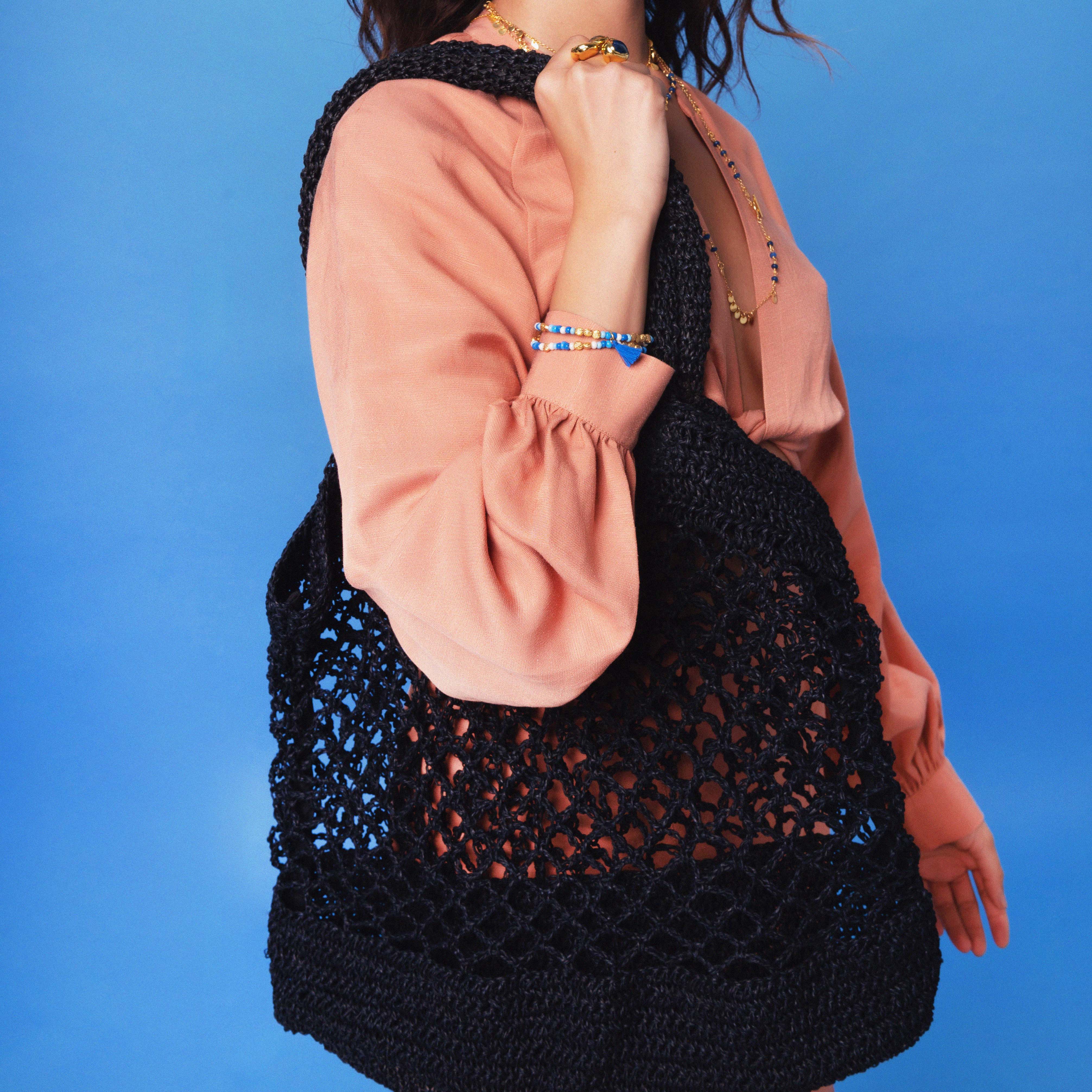 Firenze Black Raffia Tote Bag - Image 3