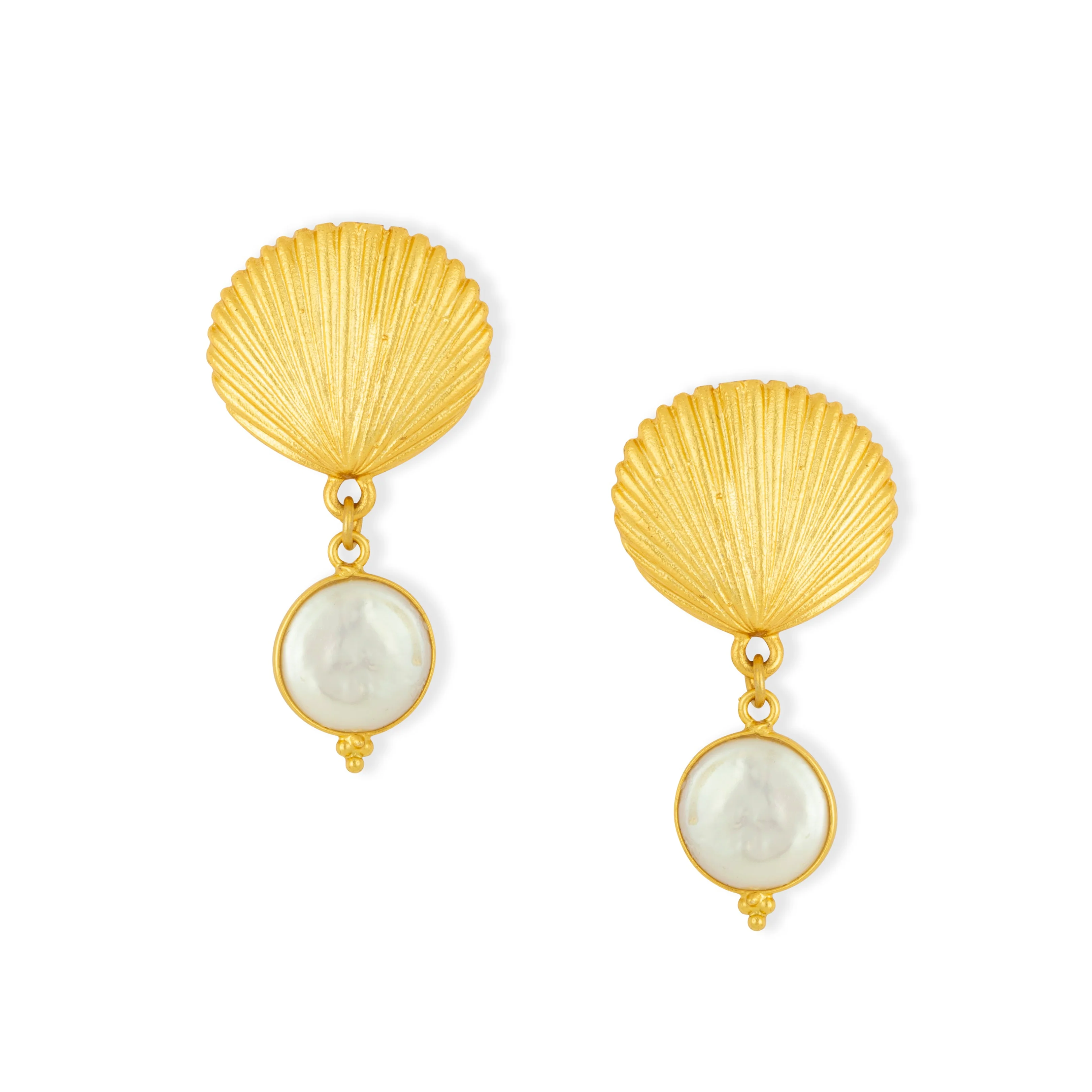 Folly Shell Stud and Pearl Earrings