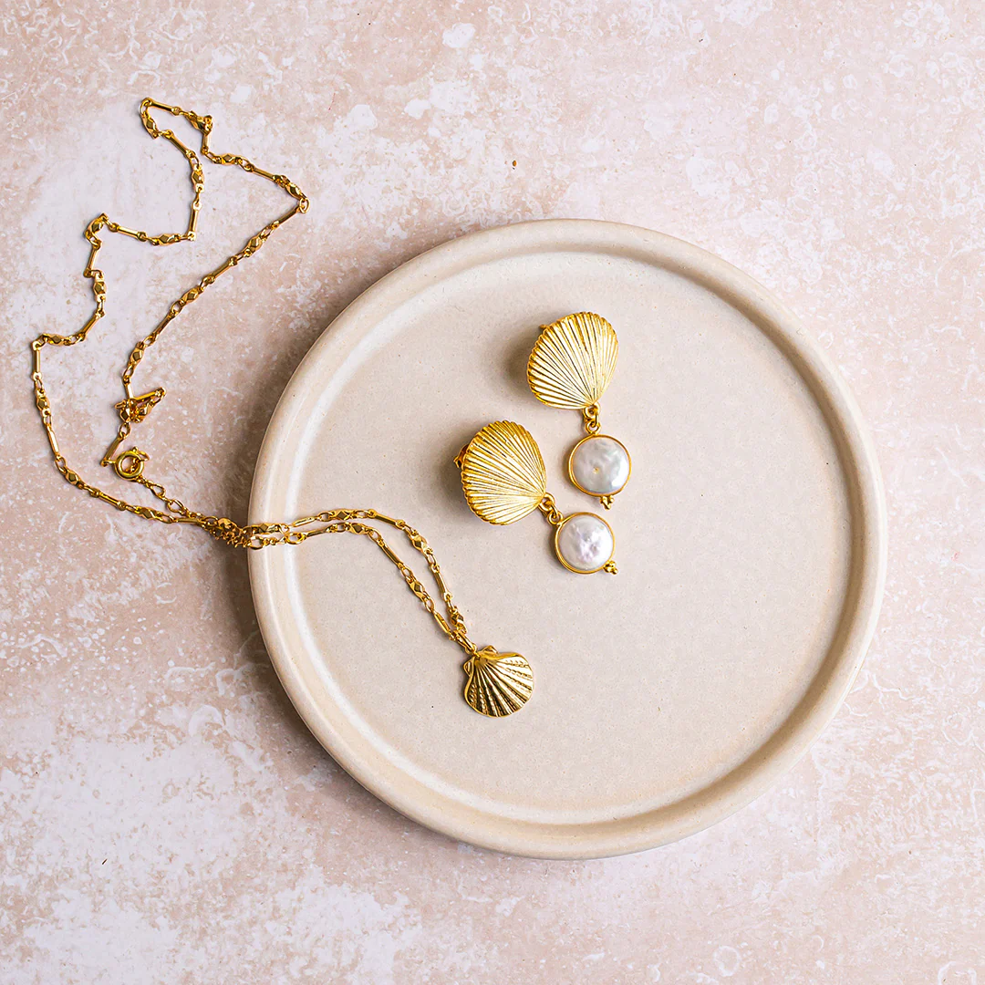 Folly Shell Stud and Pearl Earrings - Image 3