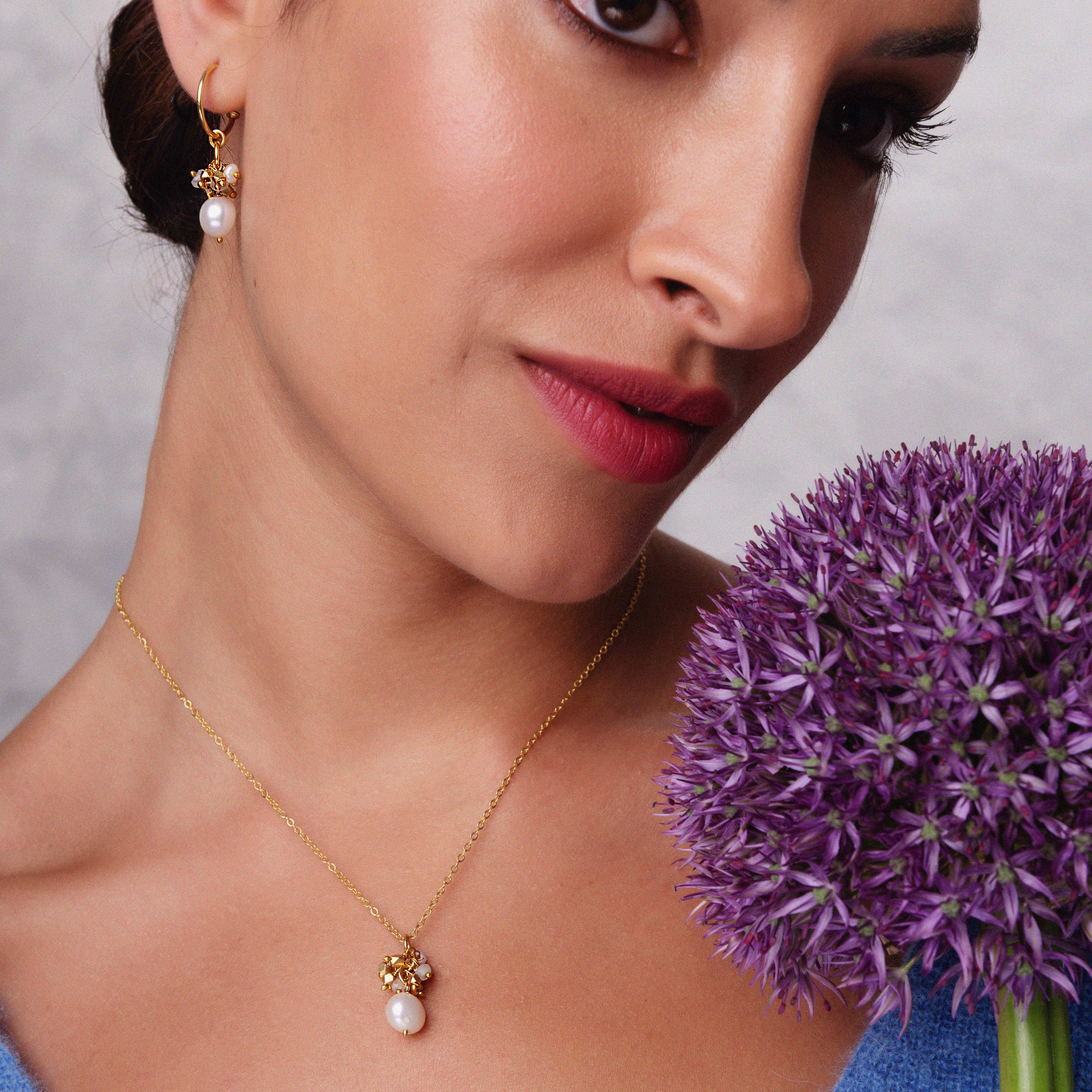 Hollie Pearl Hoop Earrings - Image 3