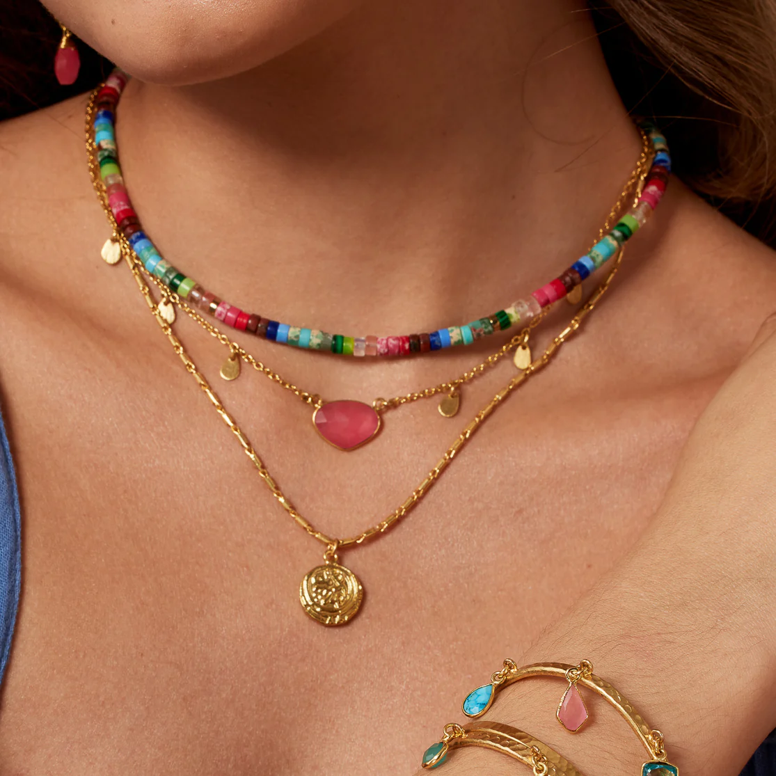 Lilo Rainbow Roll Bead Gemstone Necklace - Image 2