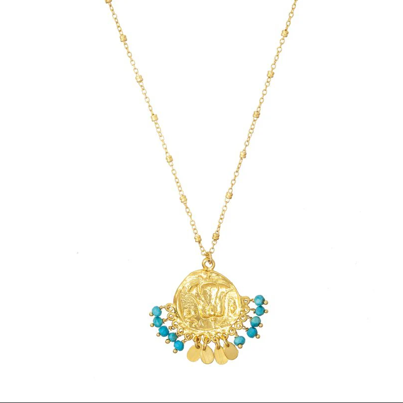 Lily Beaded Coin Necklace Turquoise