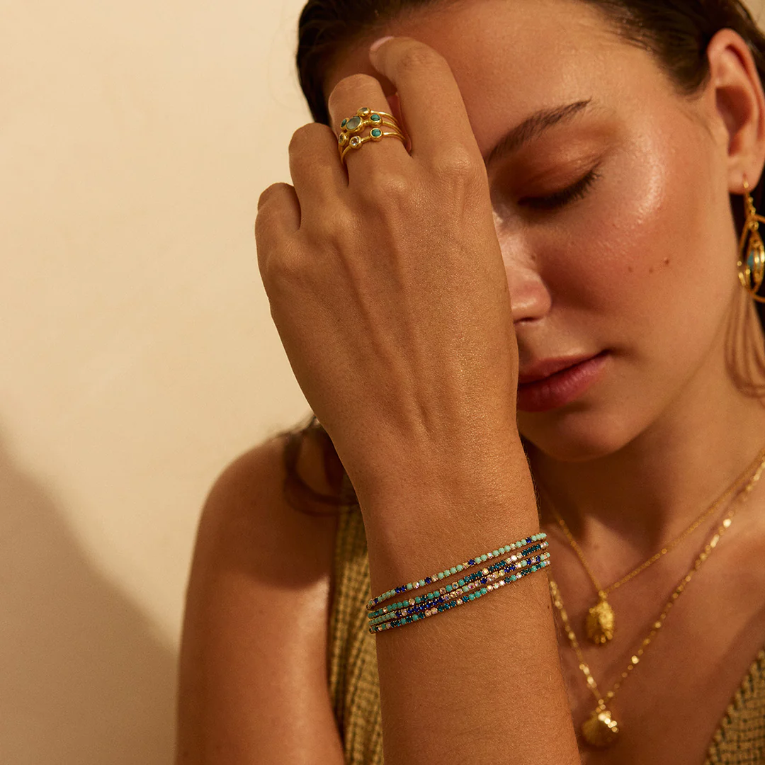 Lumi Gold and Aqua Stretch Tennis Bracelet Set - Image 2