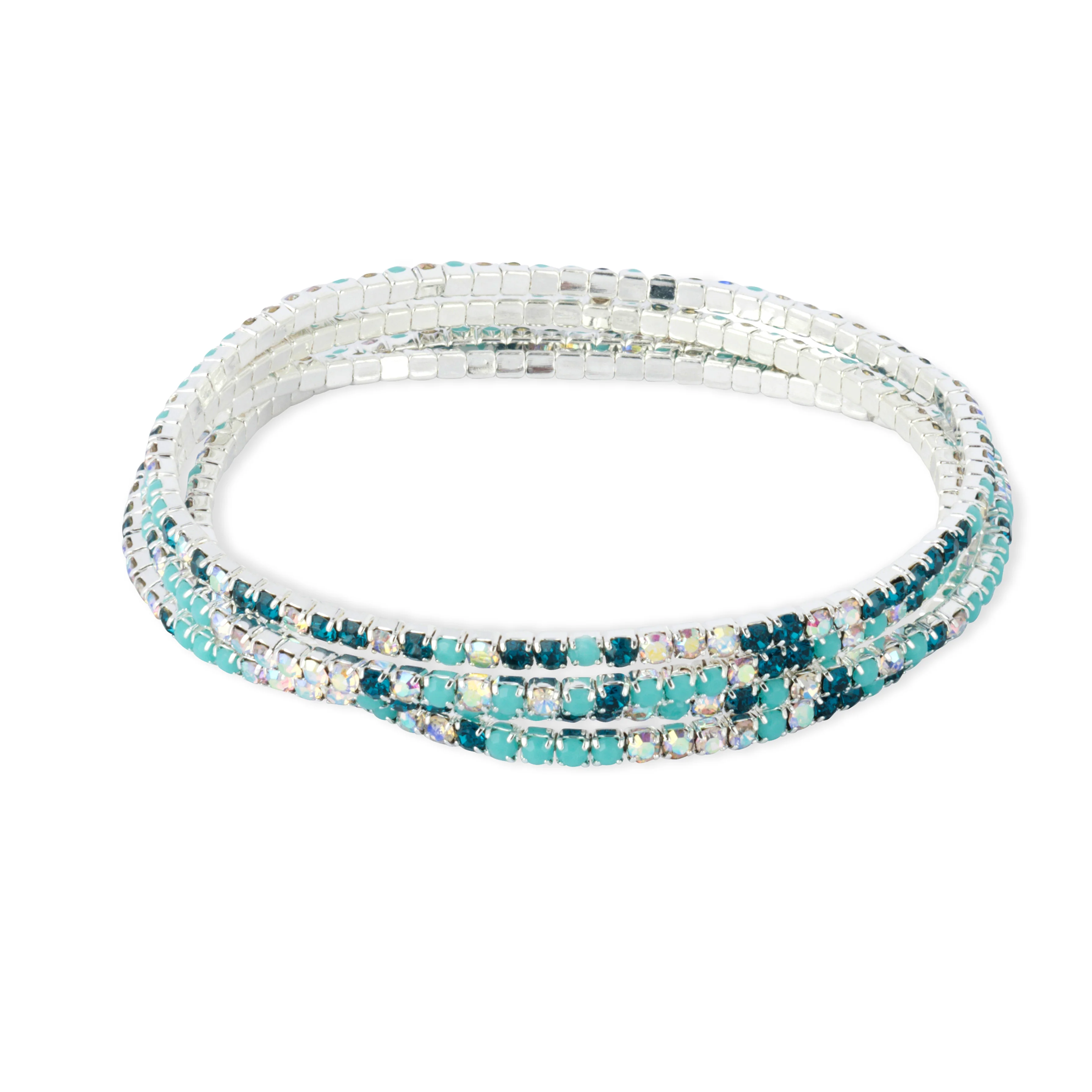 Lumi Silver and Aqua Tennis Bracelet Set