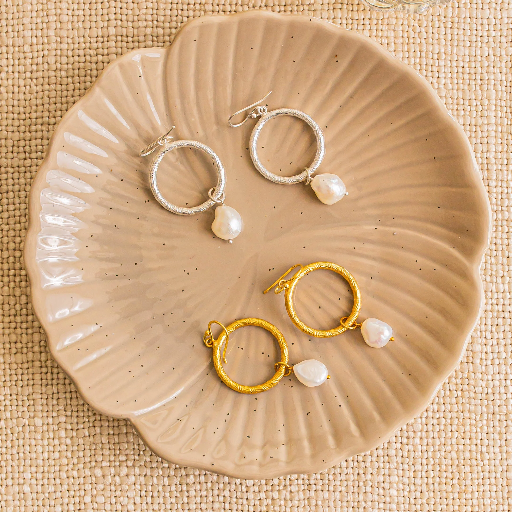 Margot Silver Pearl Hoop Earrings - Image 2