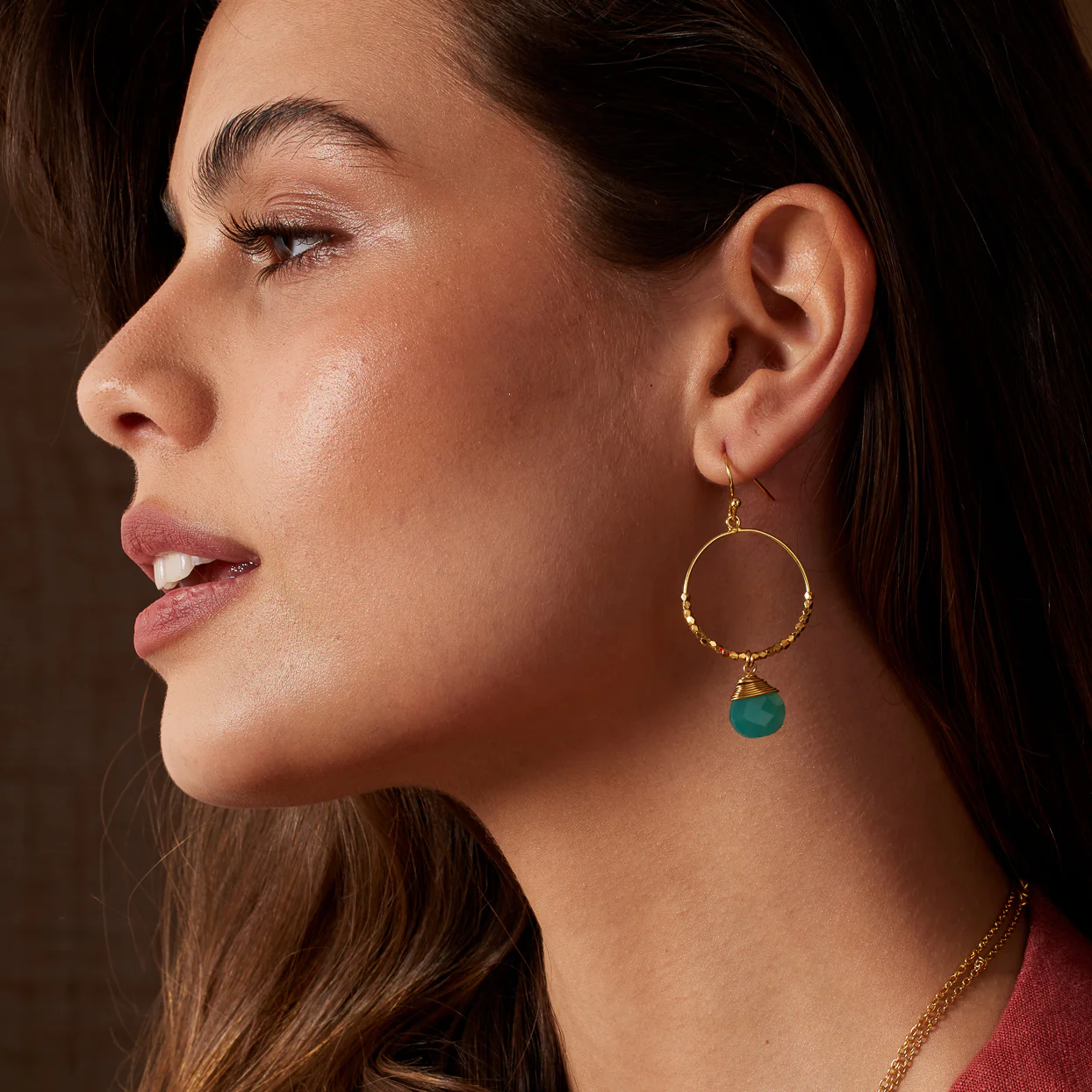 Marie Hoop Earrings Aqua Chalcedony - Image 2