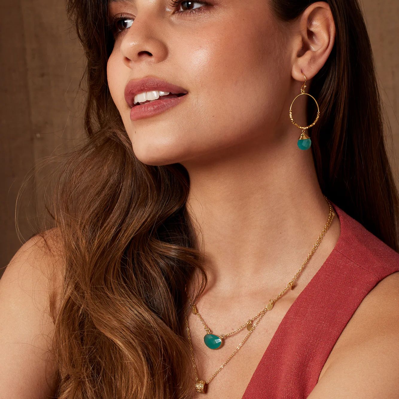 Marie Hoop Earrings Aqua Chalcedony - Image 3