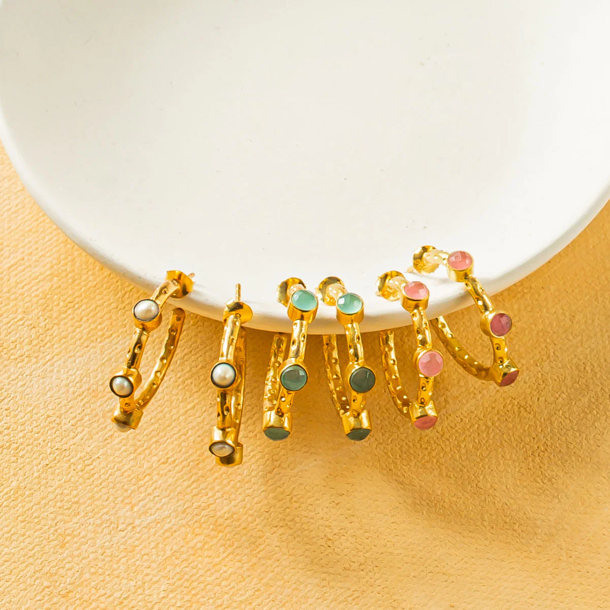Mini Cruise Pink Jade Hoops - Image 3