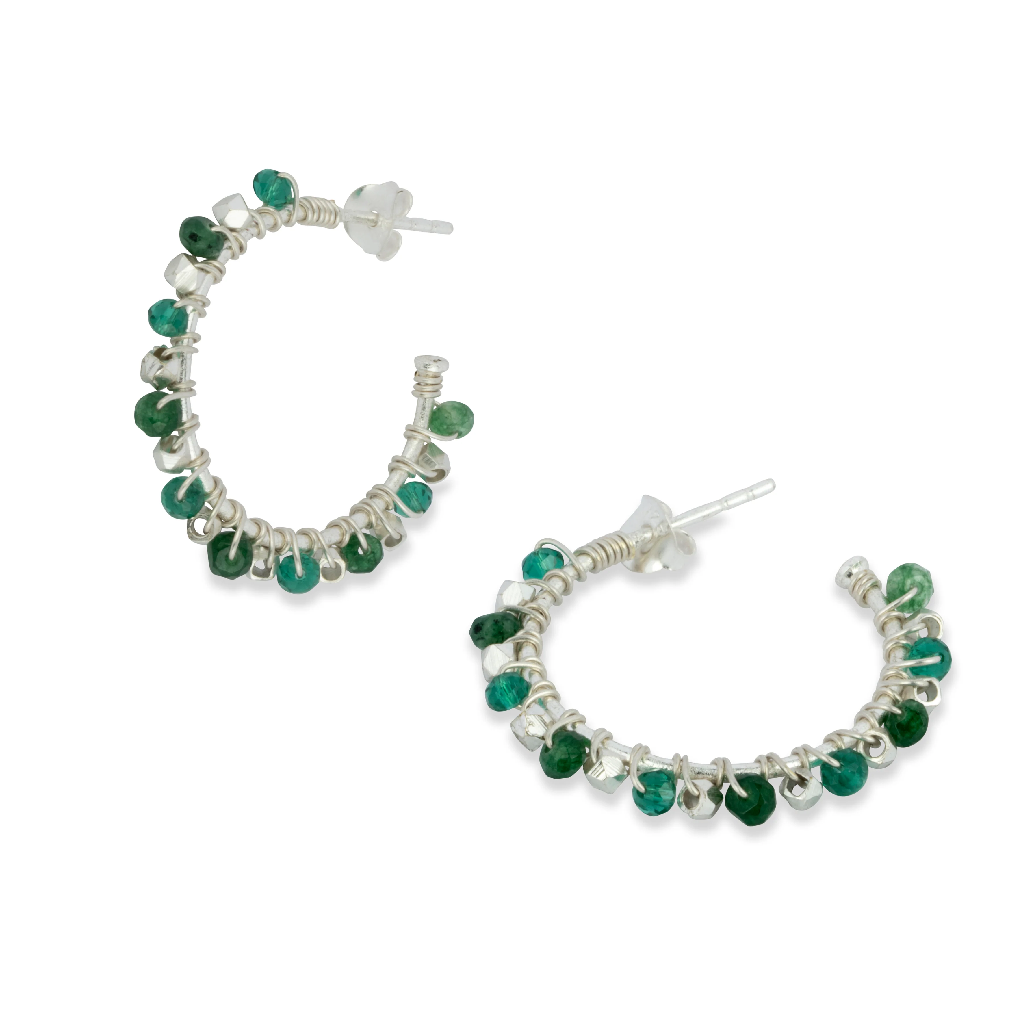 Mini Riva Silver Green Earrings