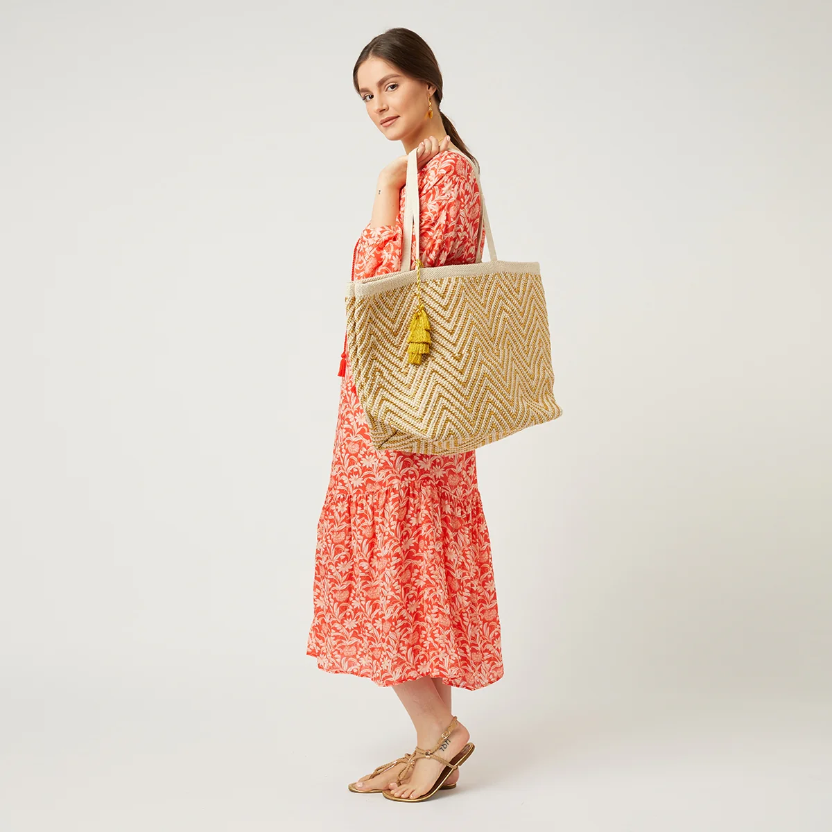 Mykonos Gold Zigzag Tote Bag - Image 3
