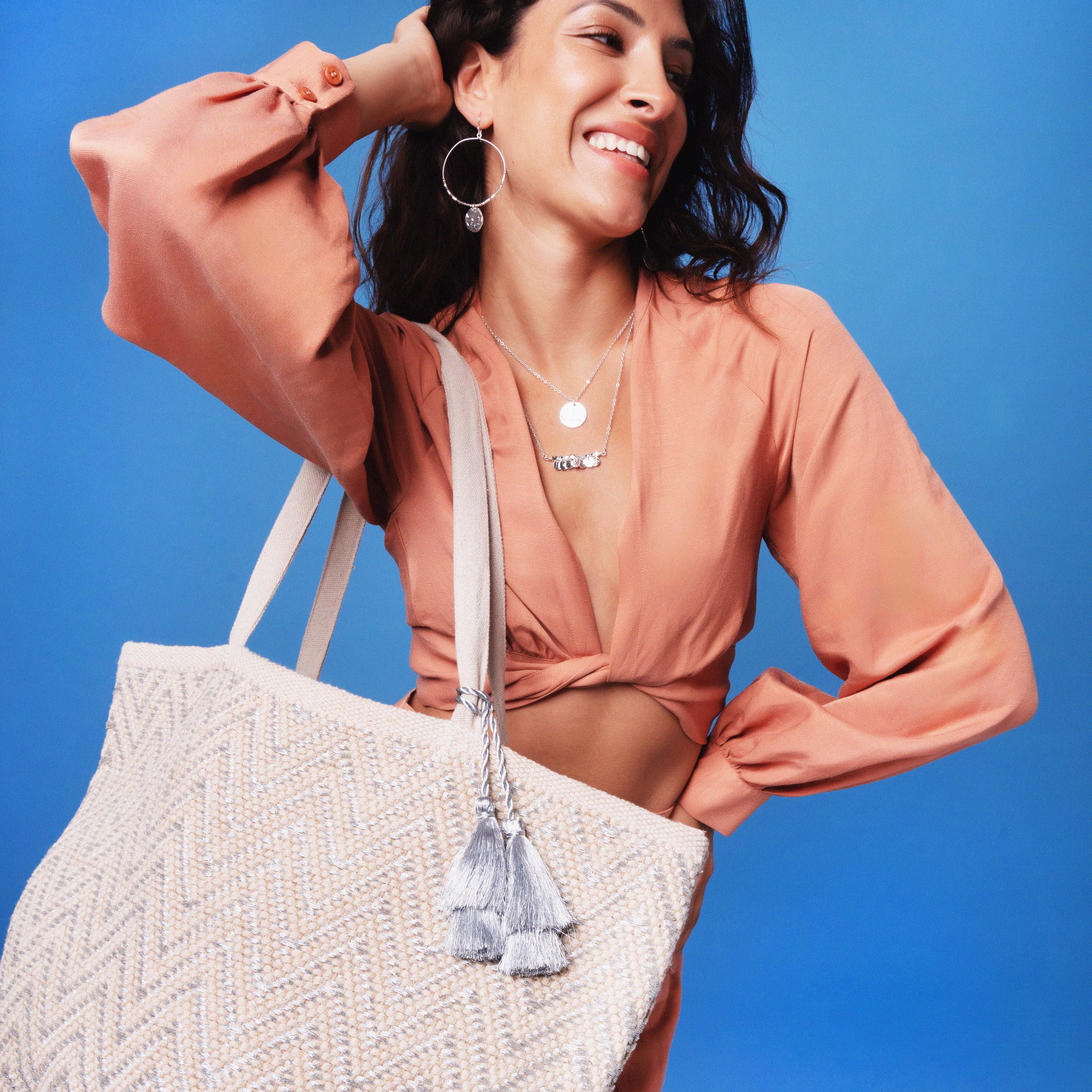 Mykonos Silver Zigzag Tote Bag - Image 5