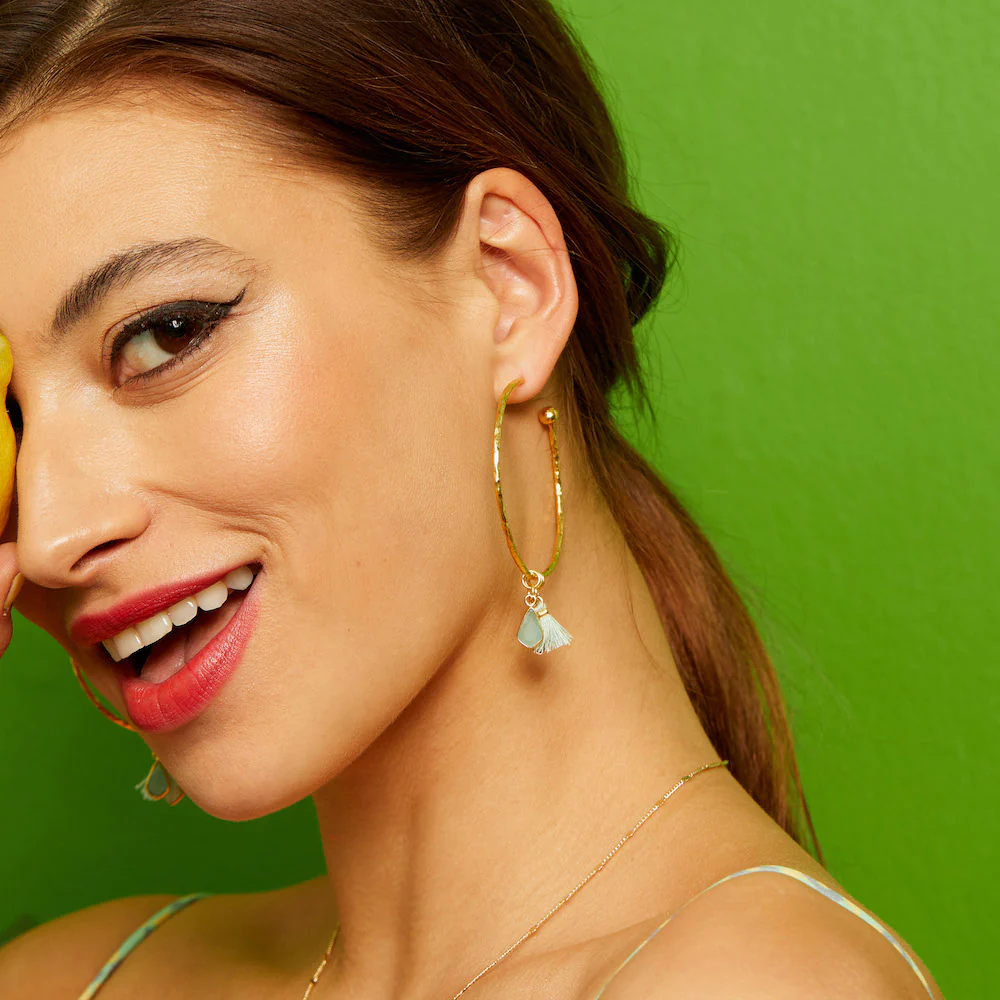Nicky Aqua Large Charm Hoops - Image 4