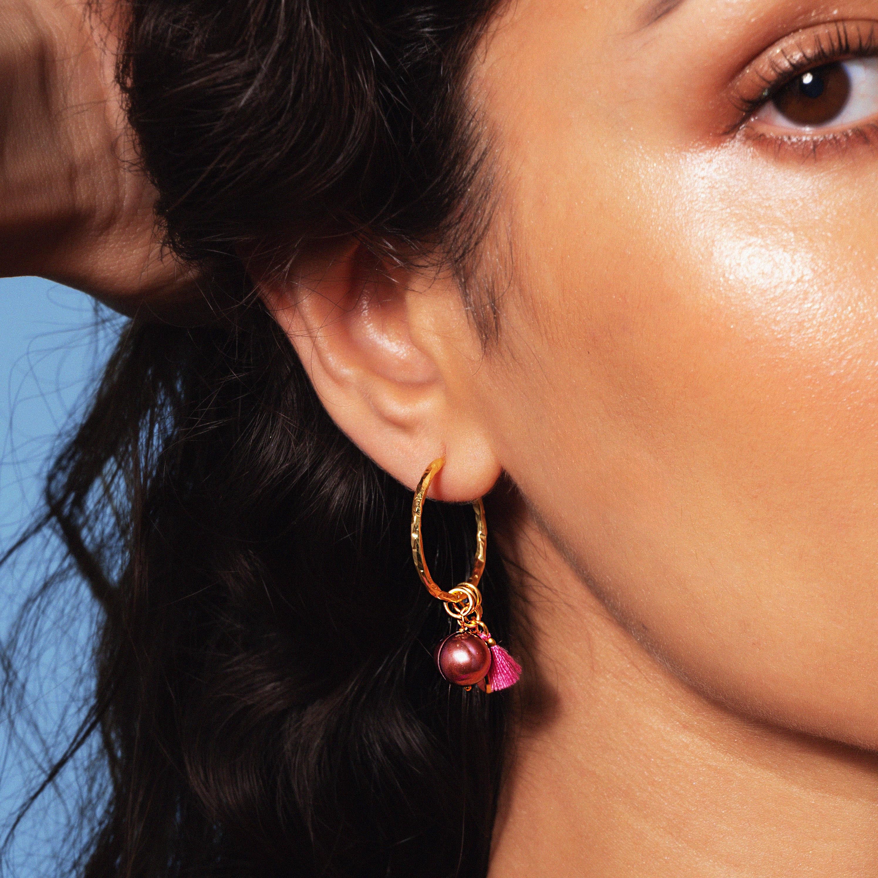 Nicky Pink Small Charm Hoops - Image 2